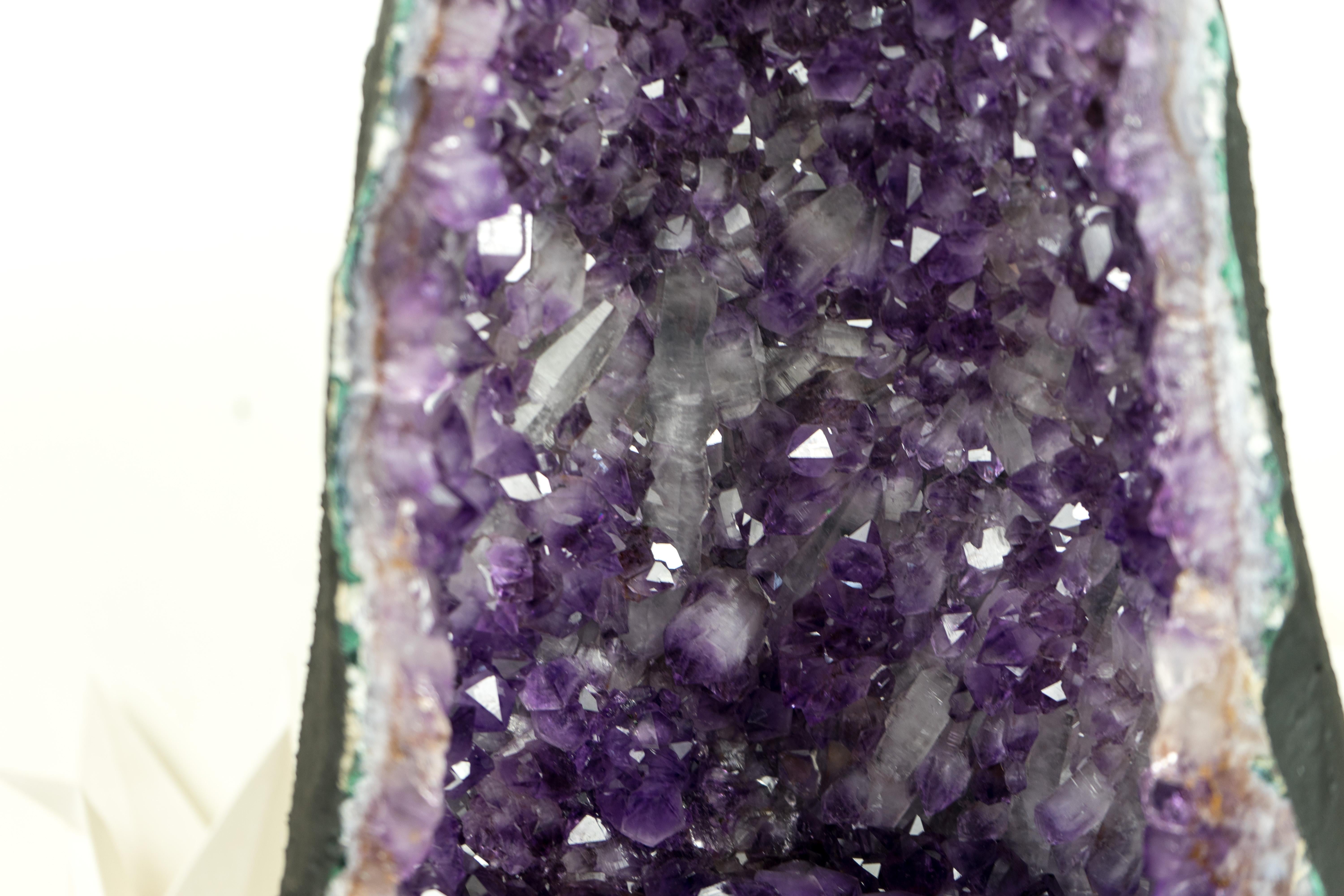 Tall Deep Purple Amethyst Crystal Geode Cathedral, with Rare Amethyst Druzy  For Sale 9