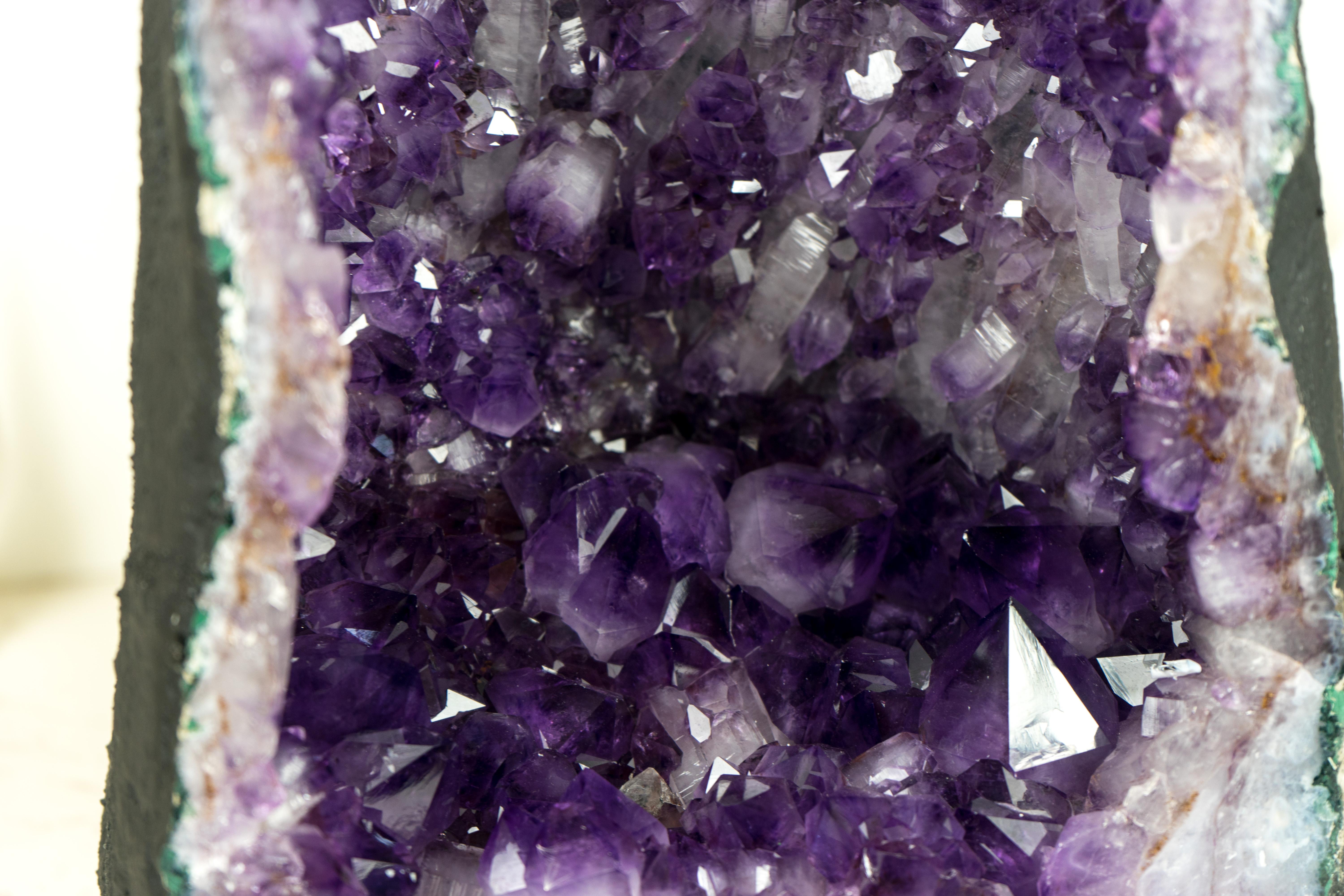 Tall Deep Purple Amethyst Crystal Geode Cathedral, with Rare Amethyst Druzy  For Sale 10