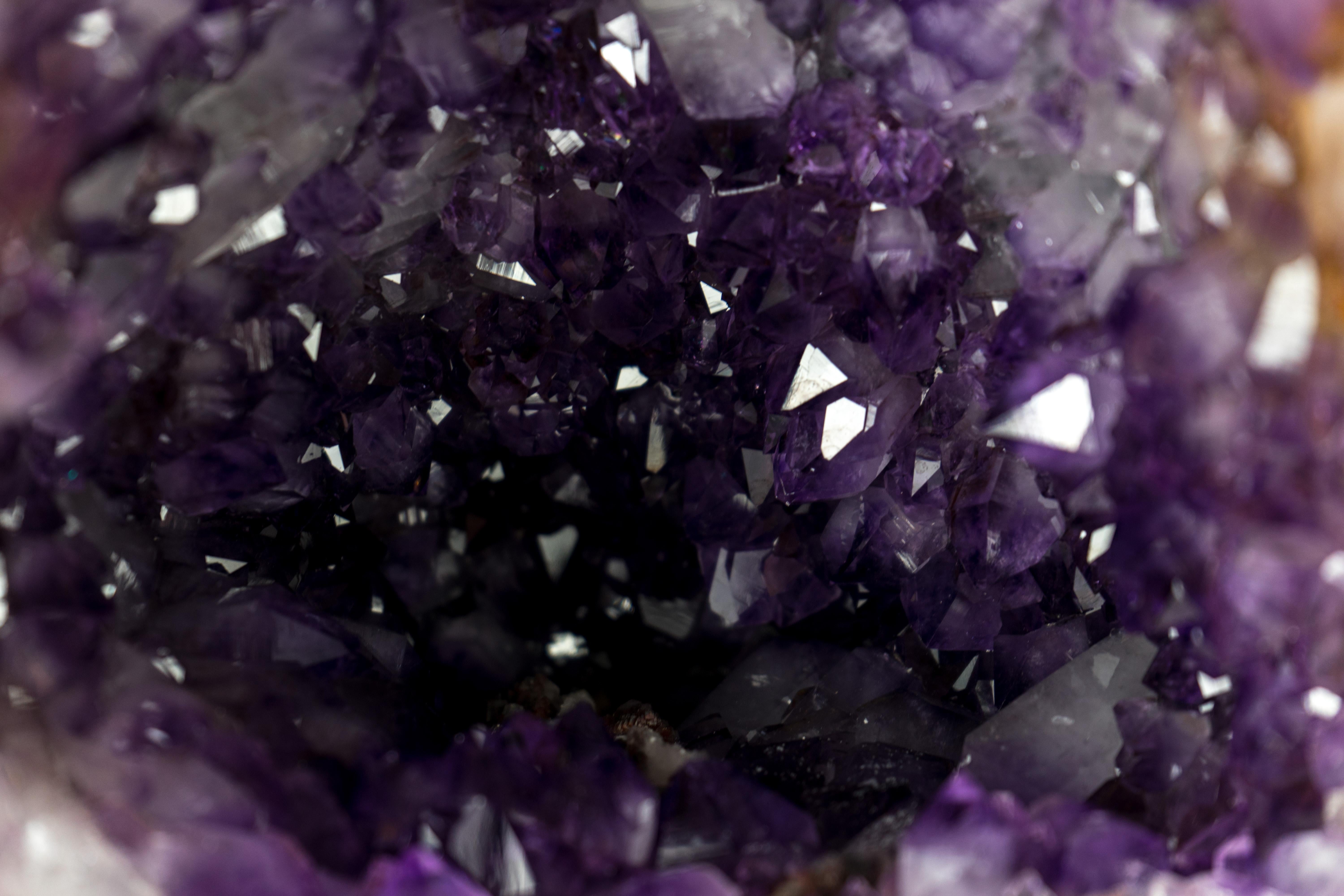 Tall Deep Purple Amethyst Crystal Geode Cathedral, with Rare Druzy Formation For Sale 5