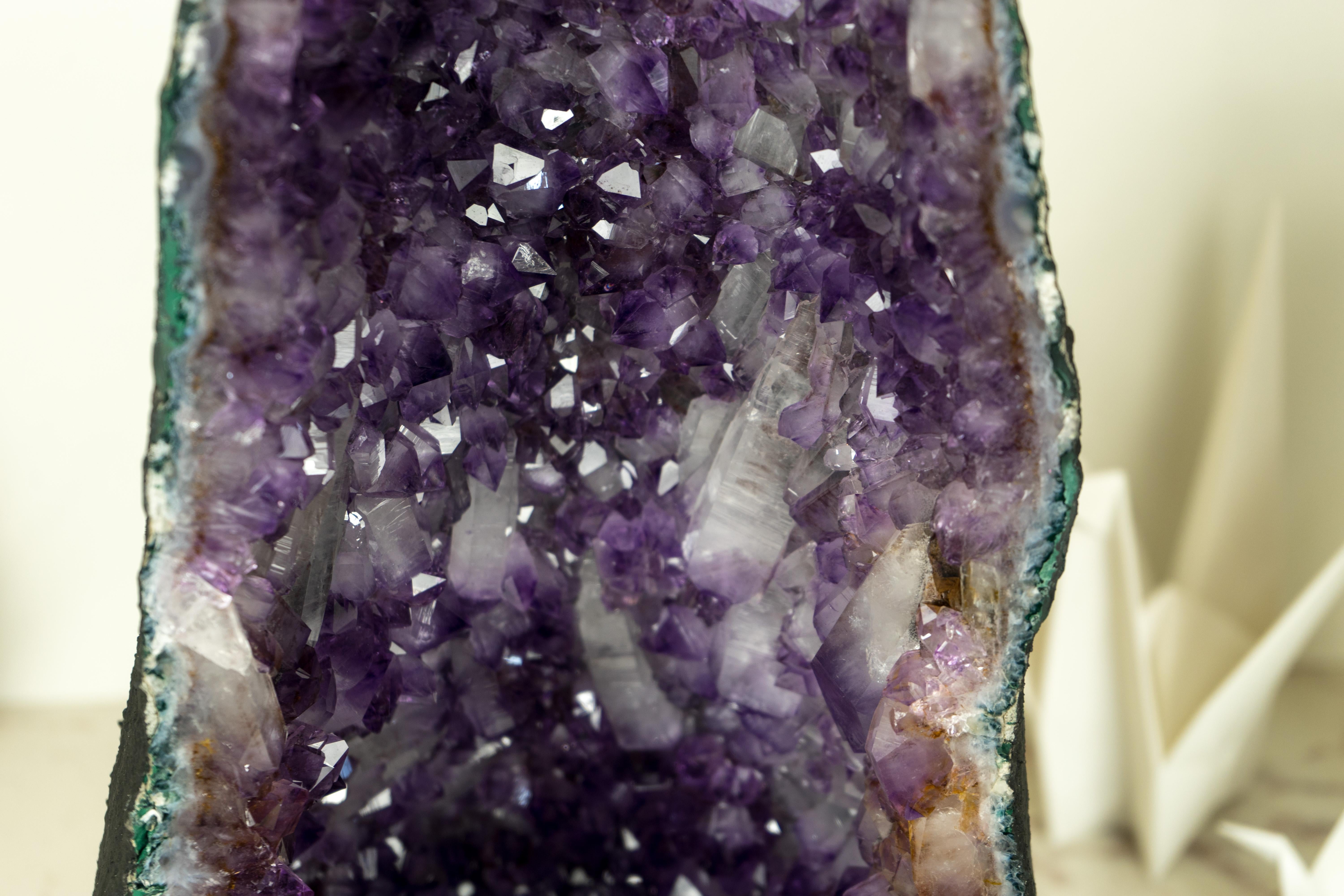 Tall Deep Purple Amethyst Crystal Geode Cathedral, with Rare Druzy Formation For Sale 6