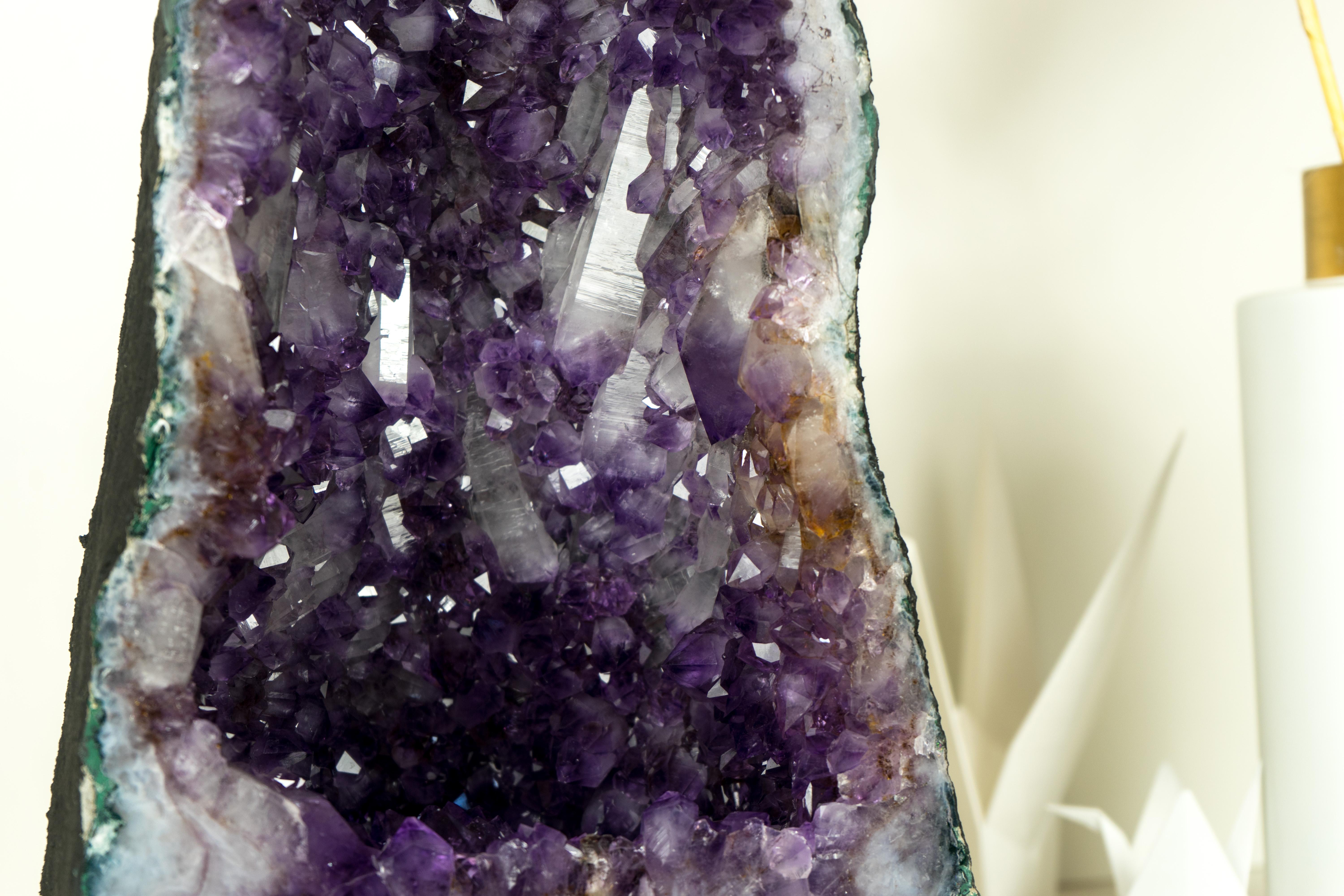 Tall Deep Purple Amethyst Crystal Geode Cathedral, with Rare Druzy Formation For Sale 7