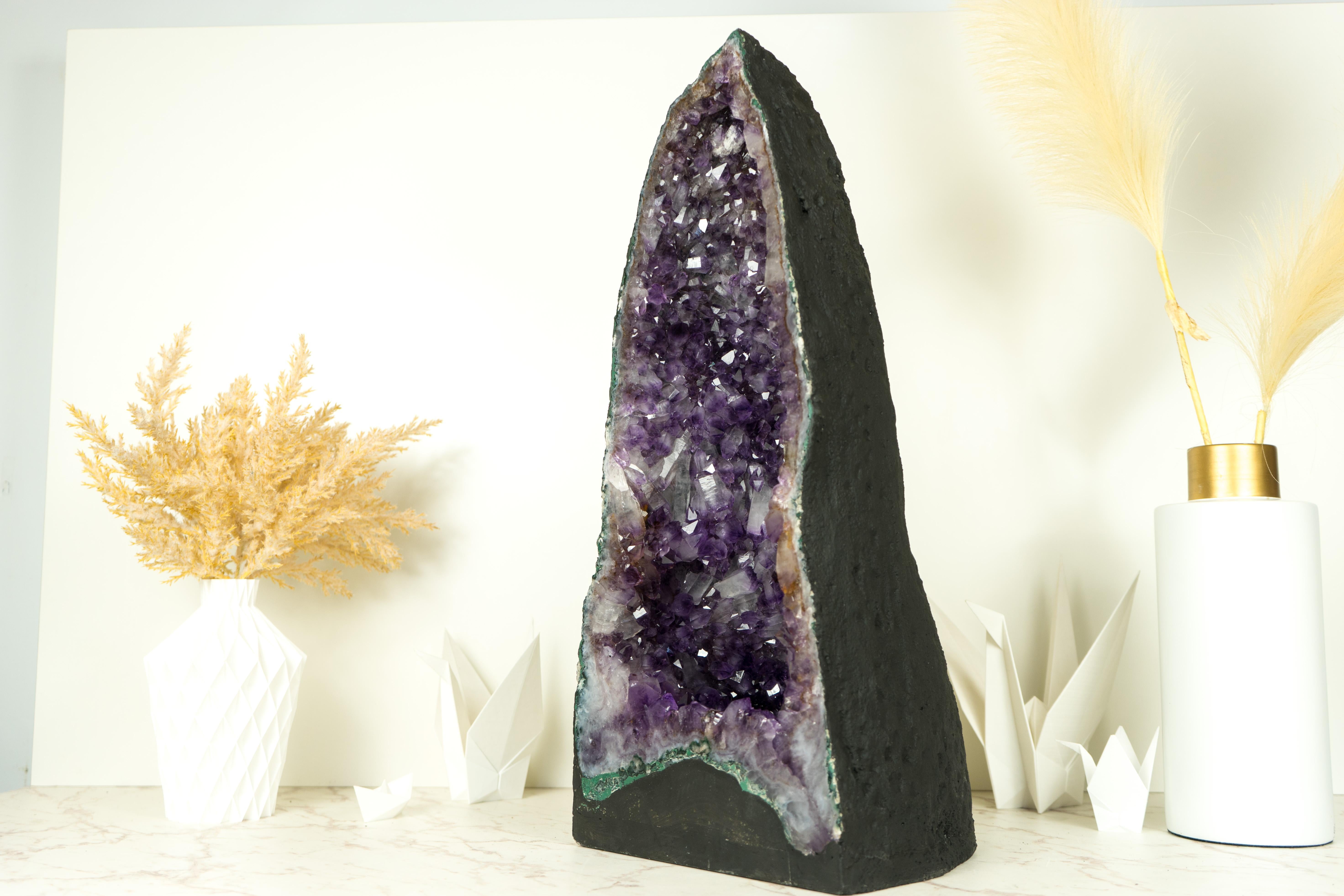 Tall Deep Purple Amethyst Crystal Geode Cathedral, with Rare Druzy Formation For Sale 3