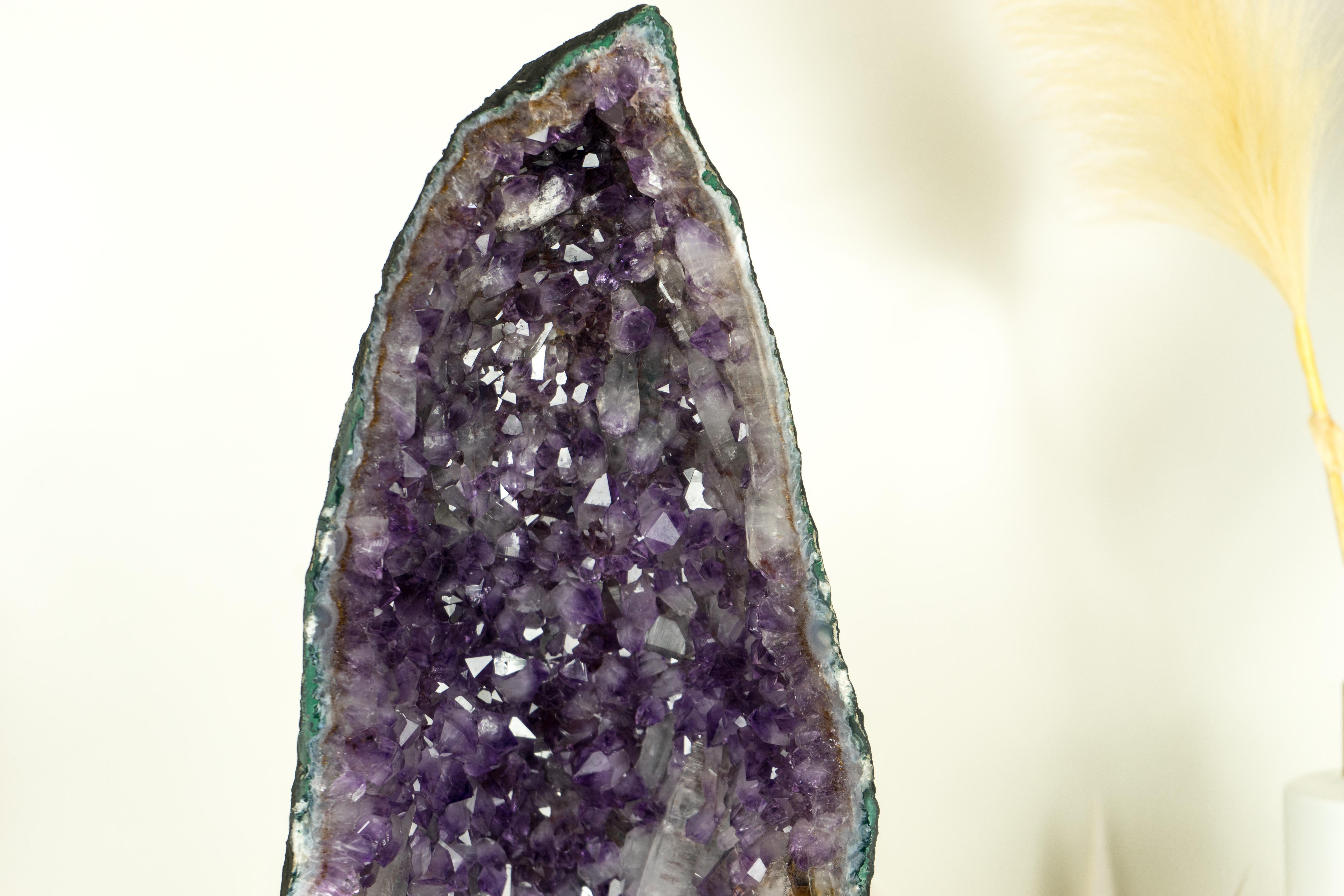 Tall Deep Purple Amethyst Crystal Geode Cathedral, with Rare Druzy Formation For Sale 4