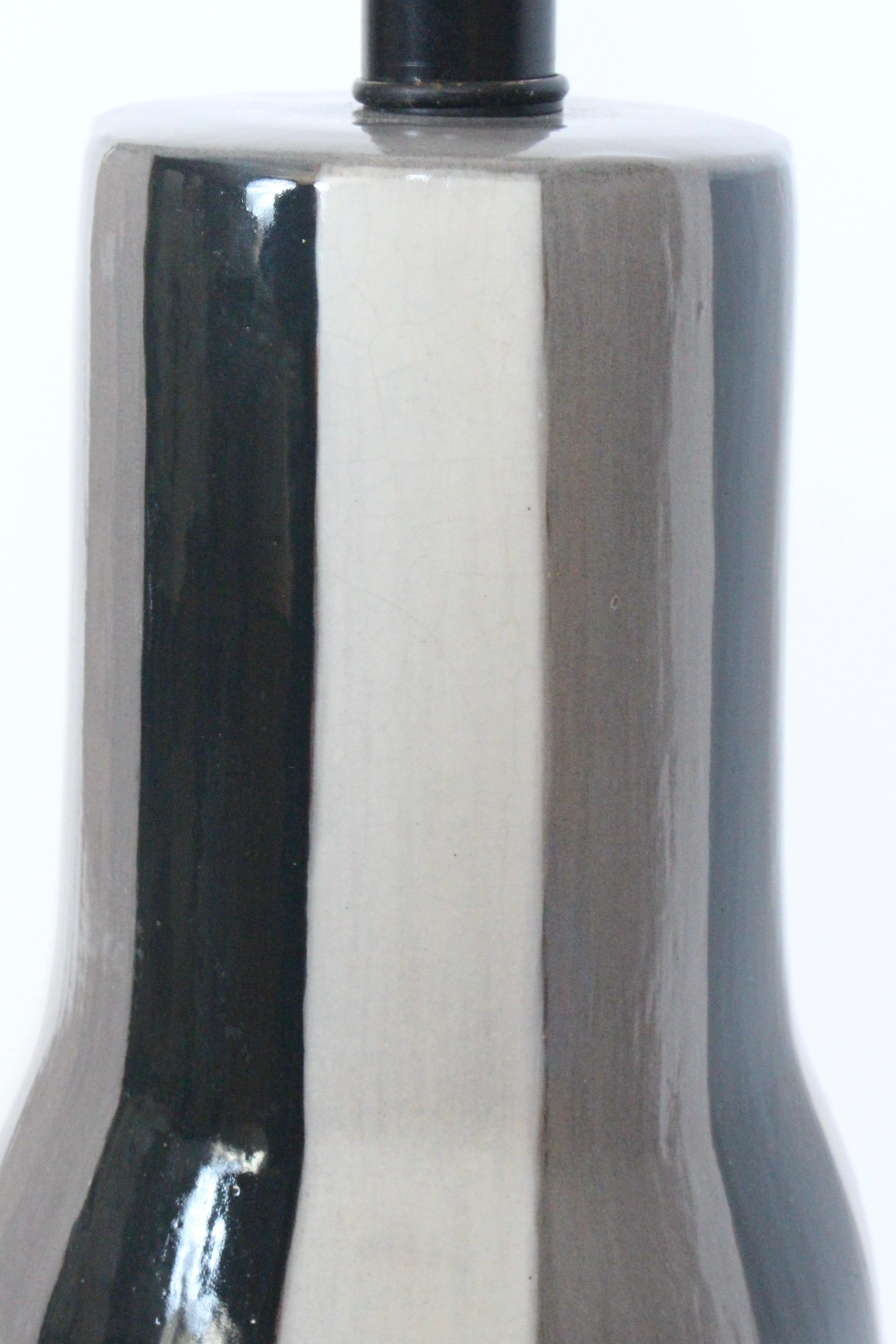 Tall Design-Technics Black, White & Gray Vertical Stripe Ceramic Table Lamp  For Sale 3