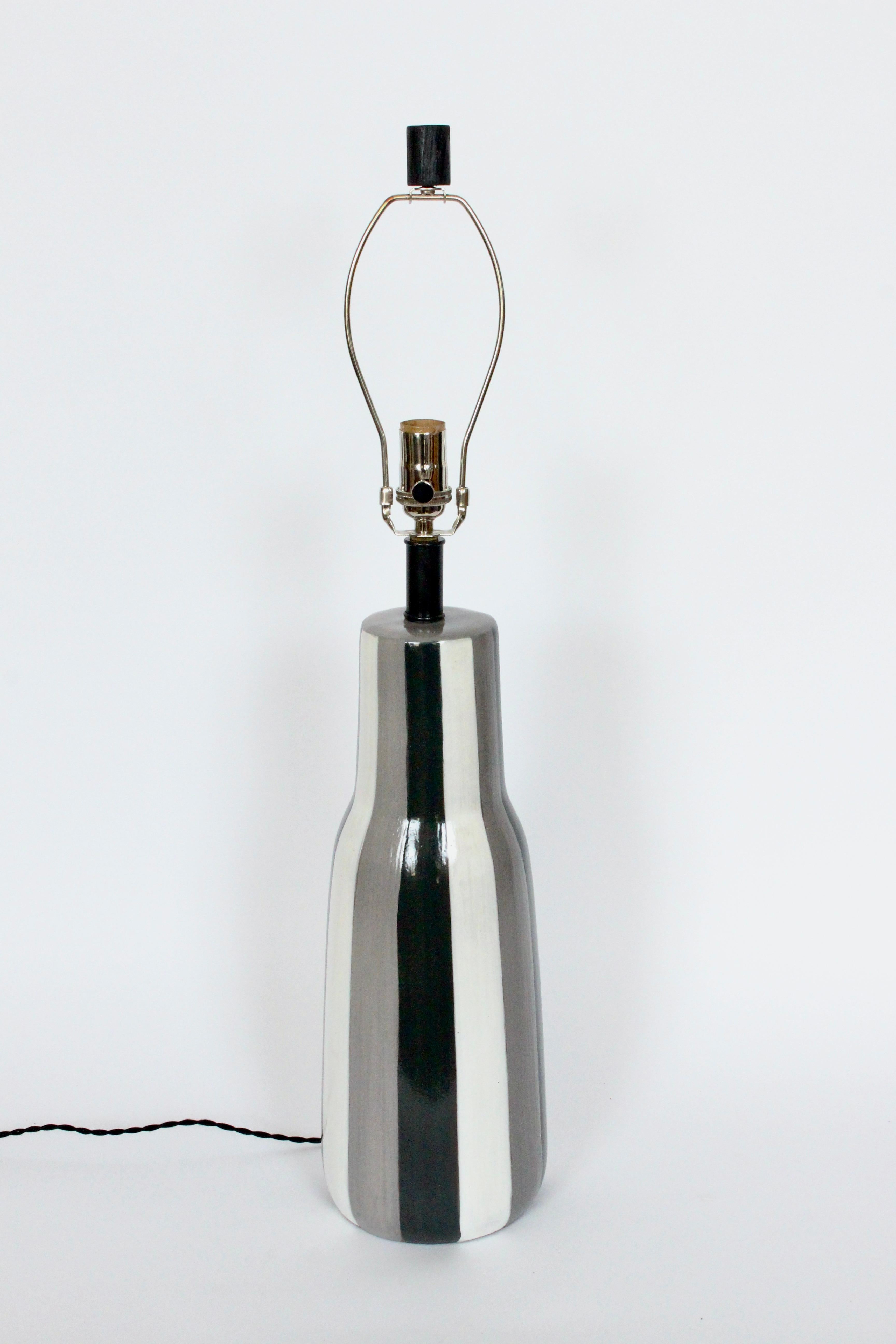 Tall Design-Technics Black, White & Gray Vertical Stripe Ceramic Table Lamp  For Sale 6