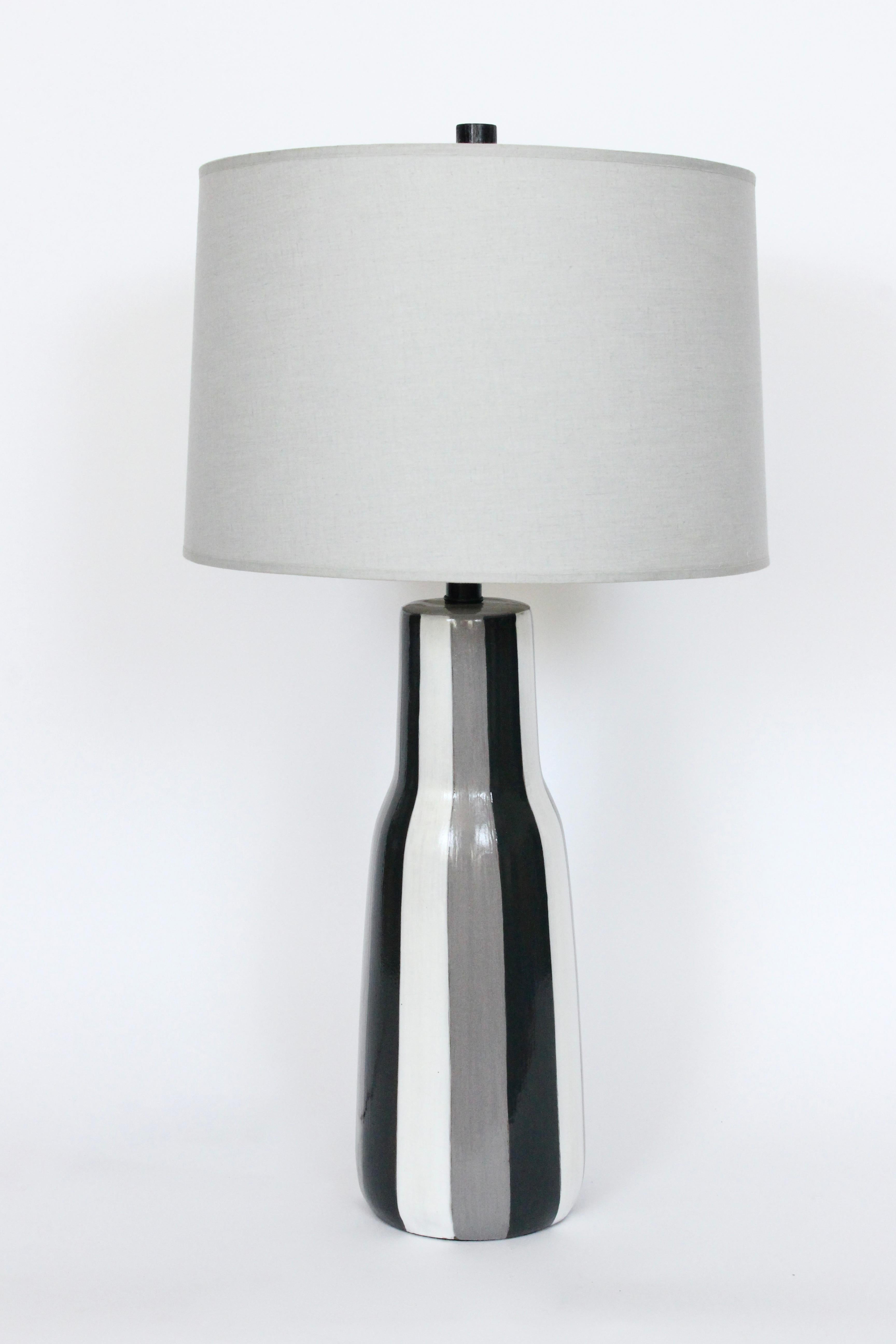 Tall Design-Technics Black, White & Gray Vertical Stripe Ceramic Table Lamp  For Sale 7