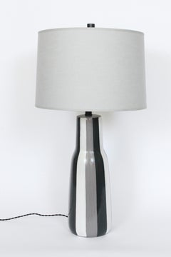 Design-Technics Style Black, White & Gray Vertical Stripe Pottery Table Lamp