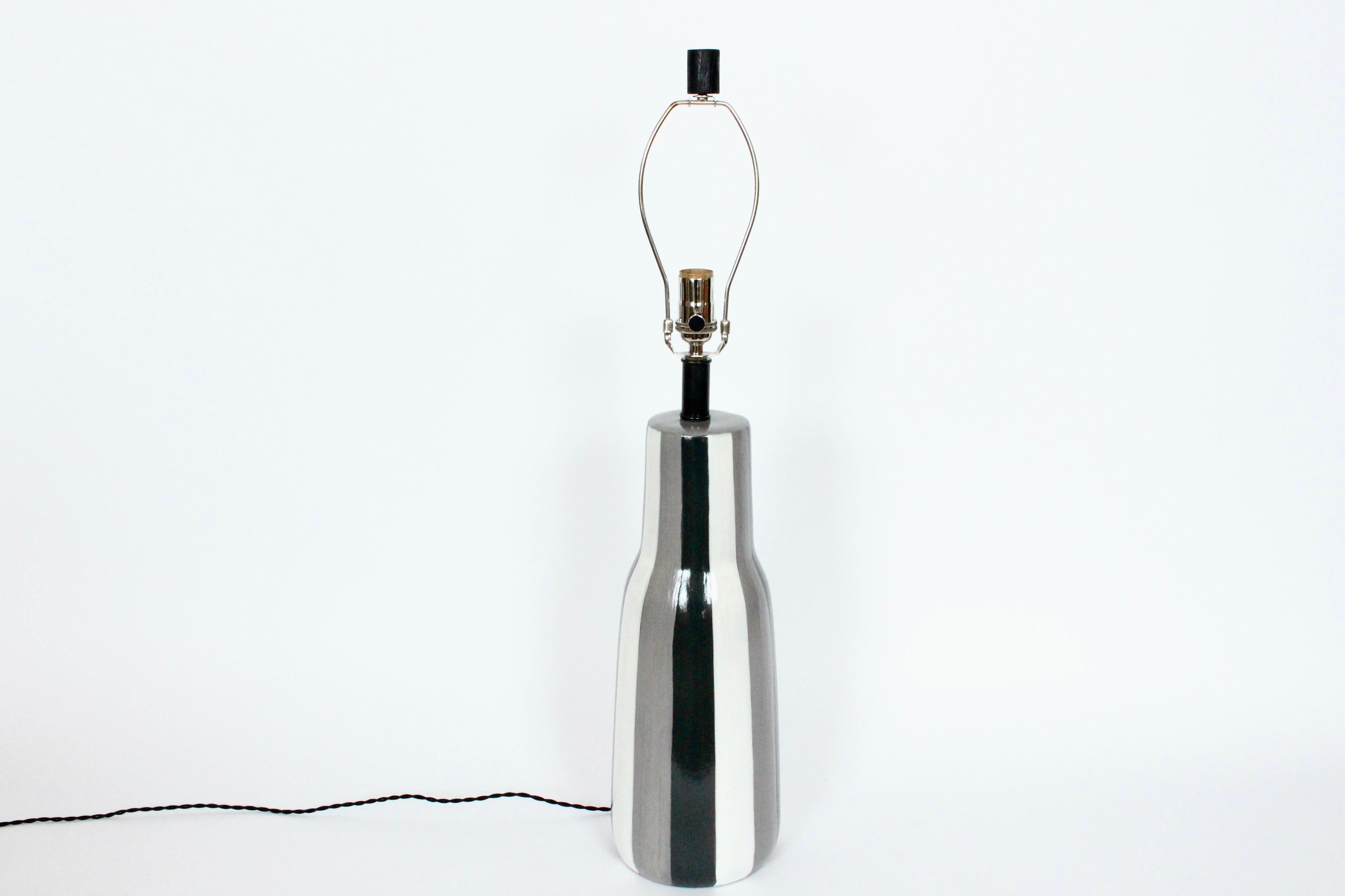 Mid-Century Modern Tall Design-Technics Black, White & Gray Vertical Stripe Ceramic Table Lamp  For Sale