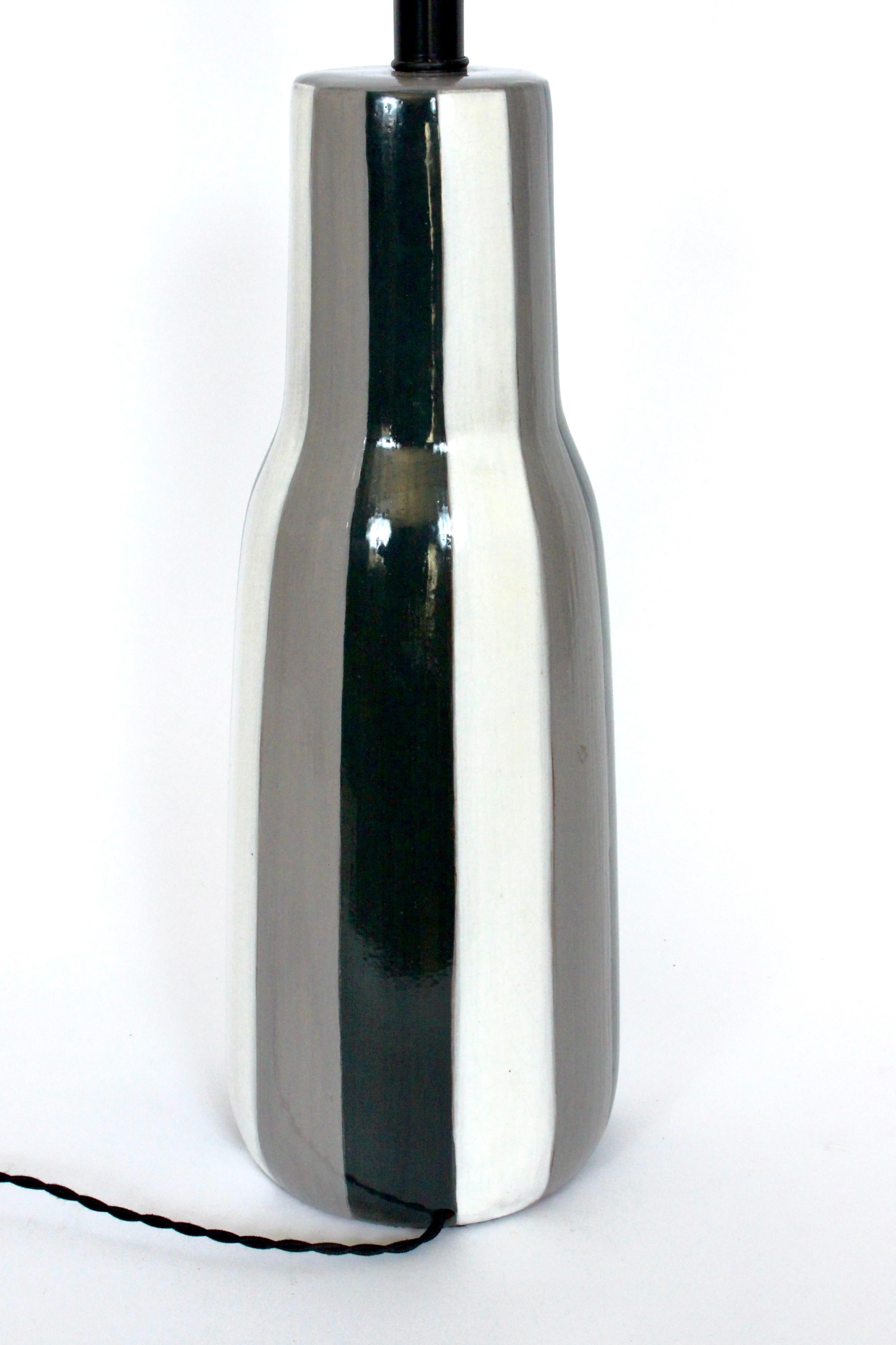 Tall Design-Technics Black, White & Gray Vertical Stripe Ceramic Table Lamp  For Sale 1