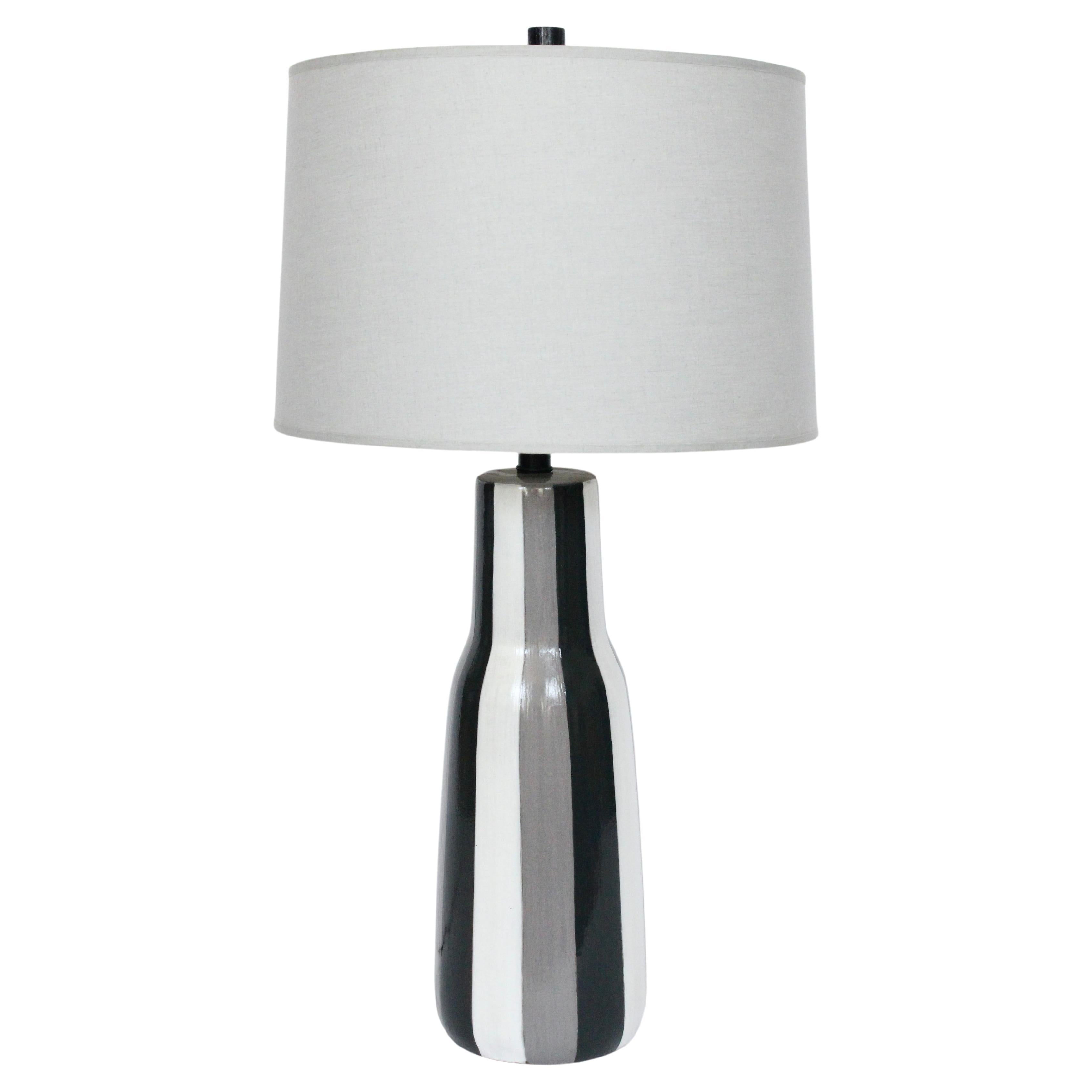 Tall Design-Technics Black, White & Gray Vertical Stripe Ceramic Table Lamp  For Sale