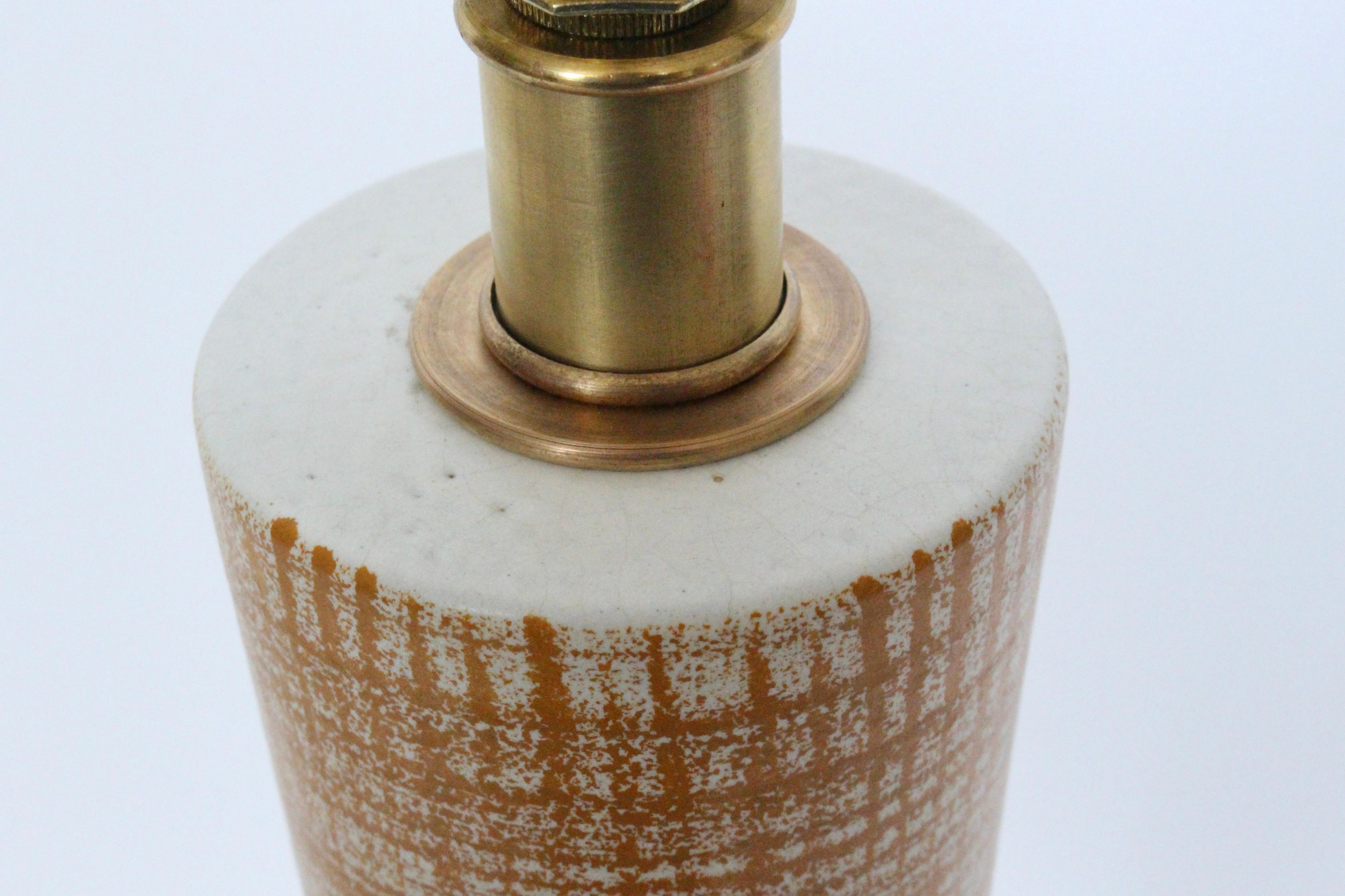 Tall Design Technics Pottery White Table Lamp with Woven Rust Pattern, 1950's For Sale 2