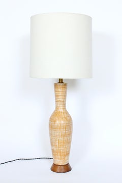 Tall Design Technics Pottery White Table Lamp with Woven Russet Pattern, 1950's
