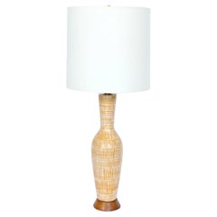 Tall Design Technics Pottery Rust Table Lamp with Woven Pattern, 1950's