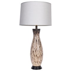 Tall Design Technics Taupe Mottled Drip Glaze Art Pottery Table Lamp, 1960's