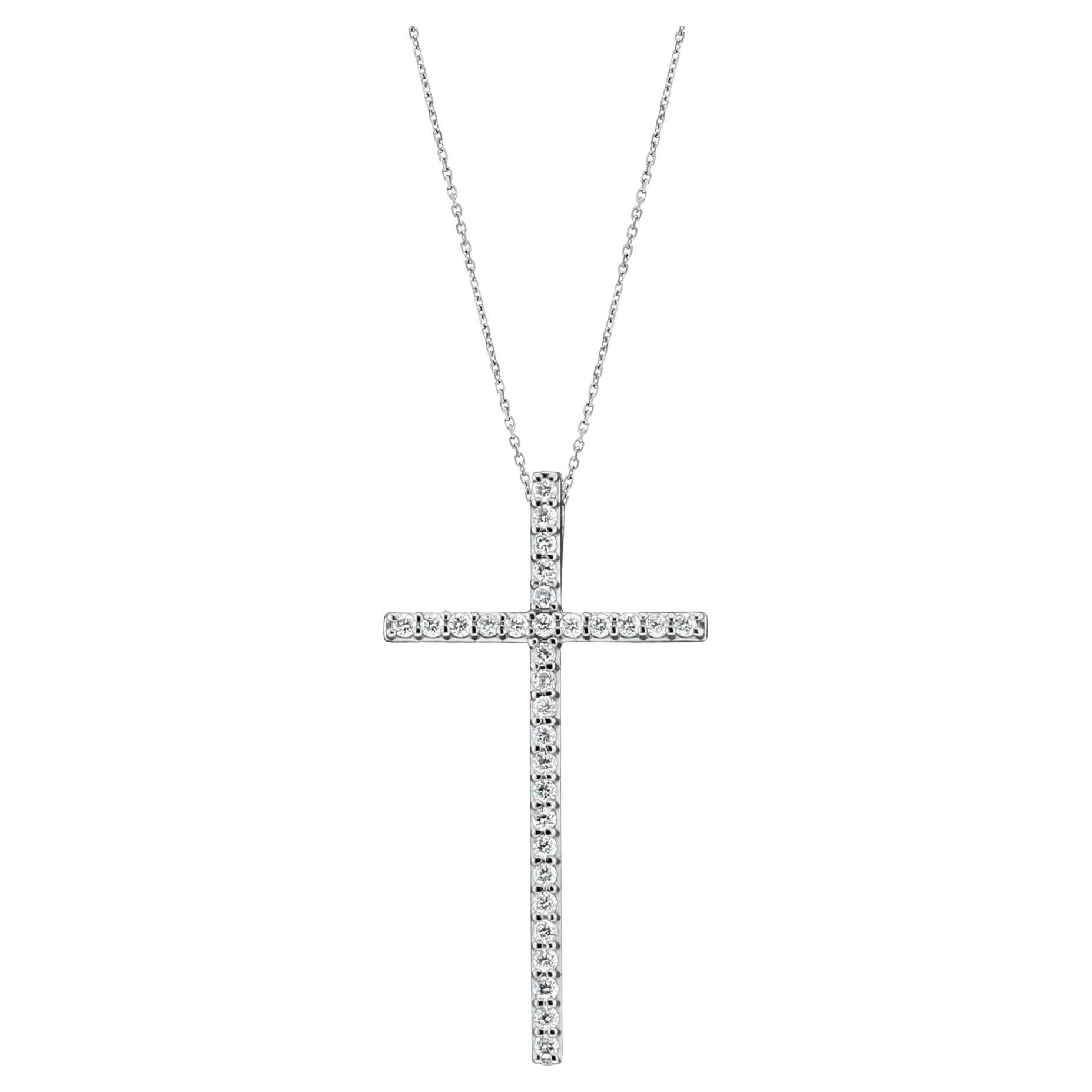 Pendentif croix skinny à grands diamants .97cttw Or blanc 14k