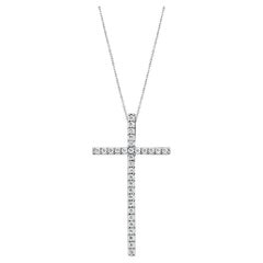 Pendentif croix skinny à grands diamants .97cttw Or blanc 14k