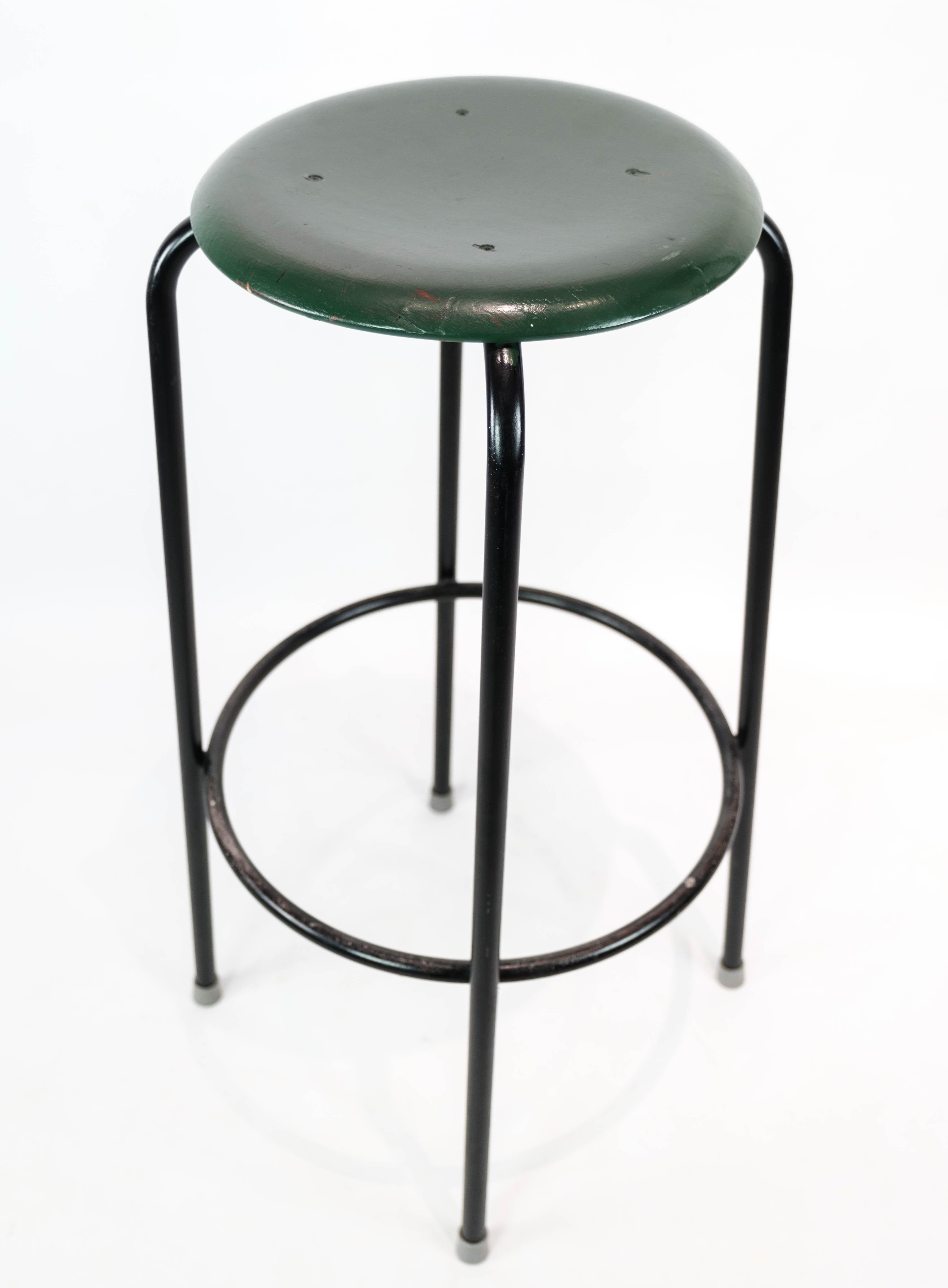 Lacquered Tall Dot Stool in Dark Green by Arne Jacobsen and Fritz Hansen, 1950s