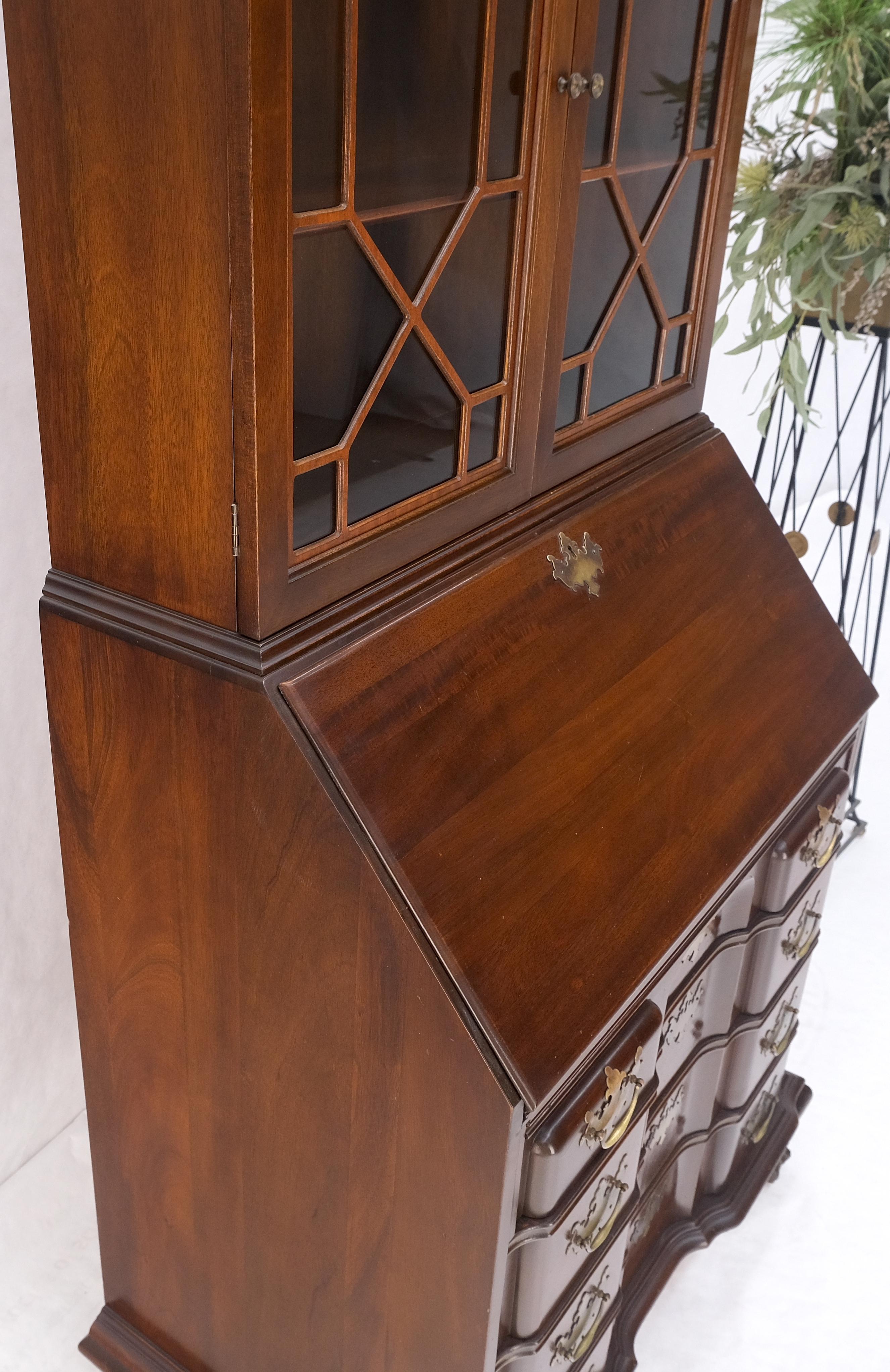 Tall Double Glass Doors Ball Claw Carved Finial Drop Block Front Secretary MINT! For Sale 2
