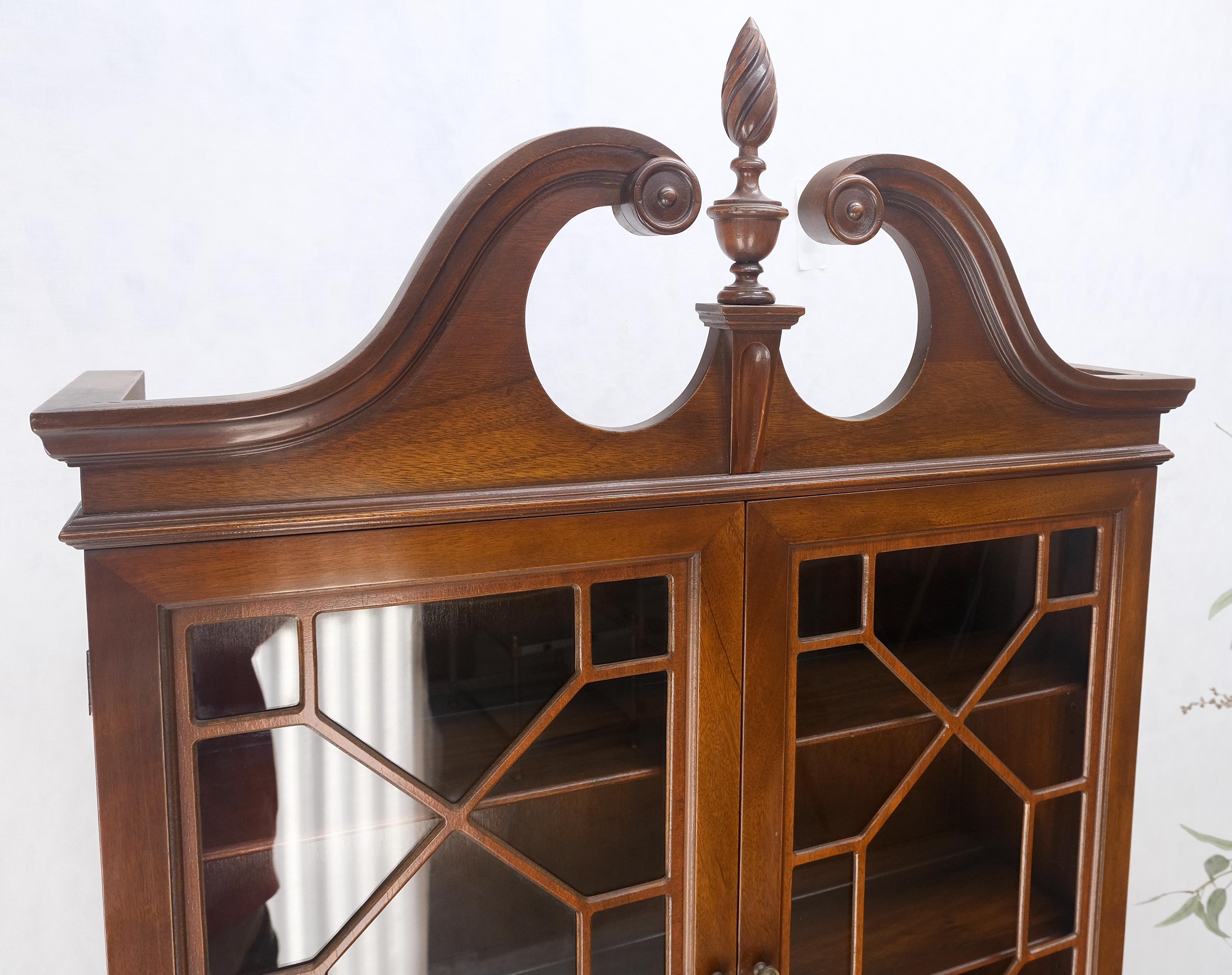 Mahogany Tall Double Glass Doors Ball Claw Carved Finial Drop Block Front Secretary MINT! For Sale