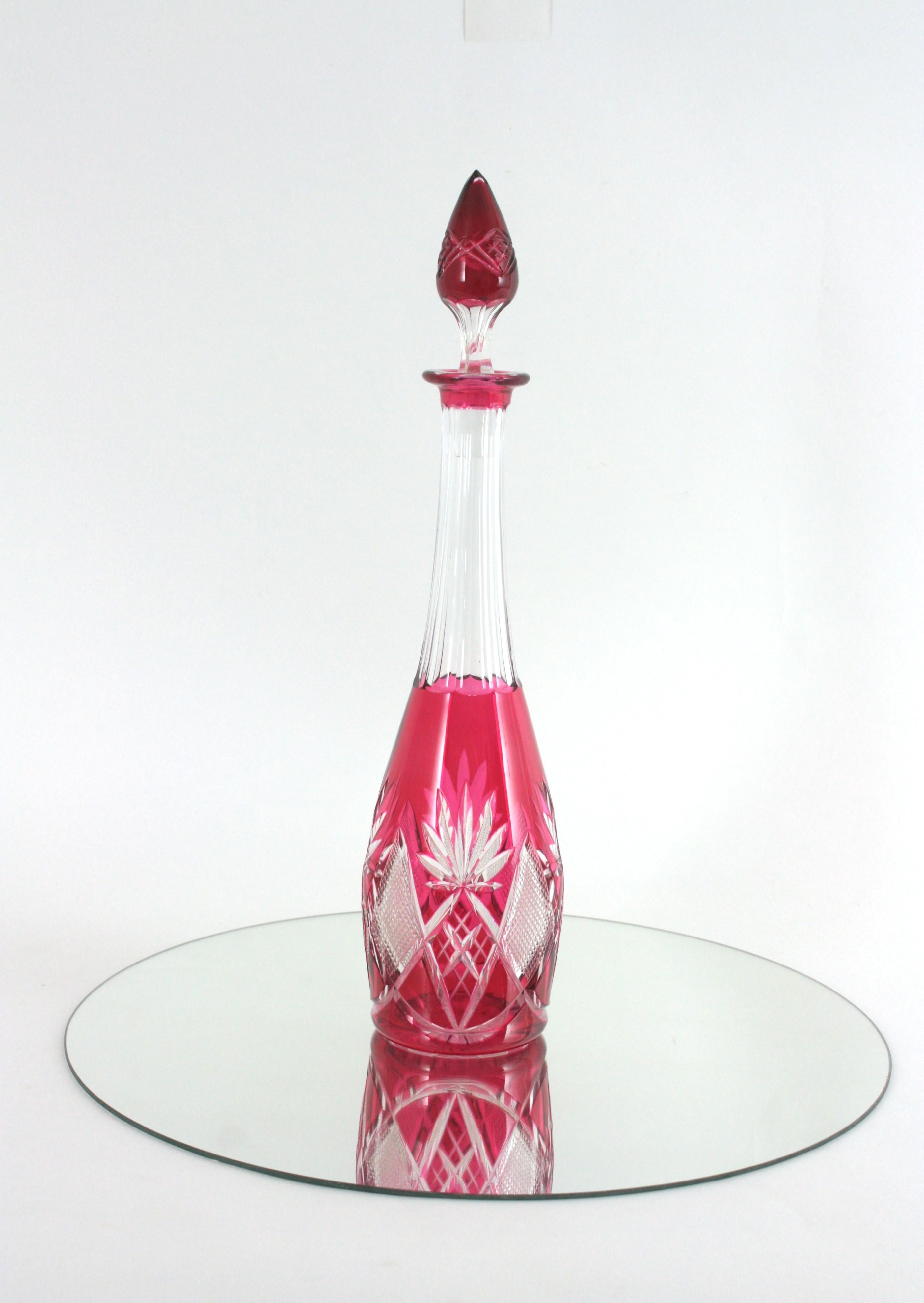 Decanter alto per liquori in cristallo rosa e trasparente In condizioni buone in vendita a Barcelona, ES