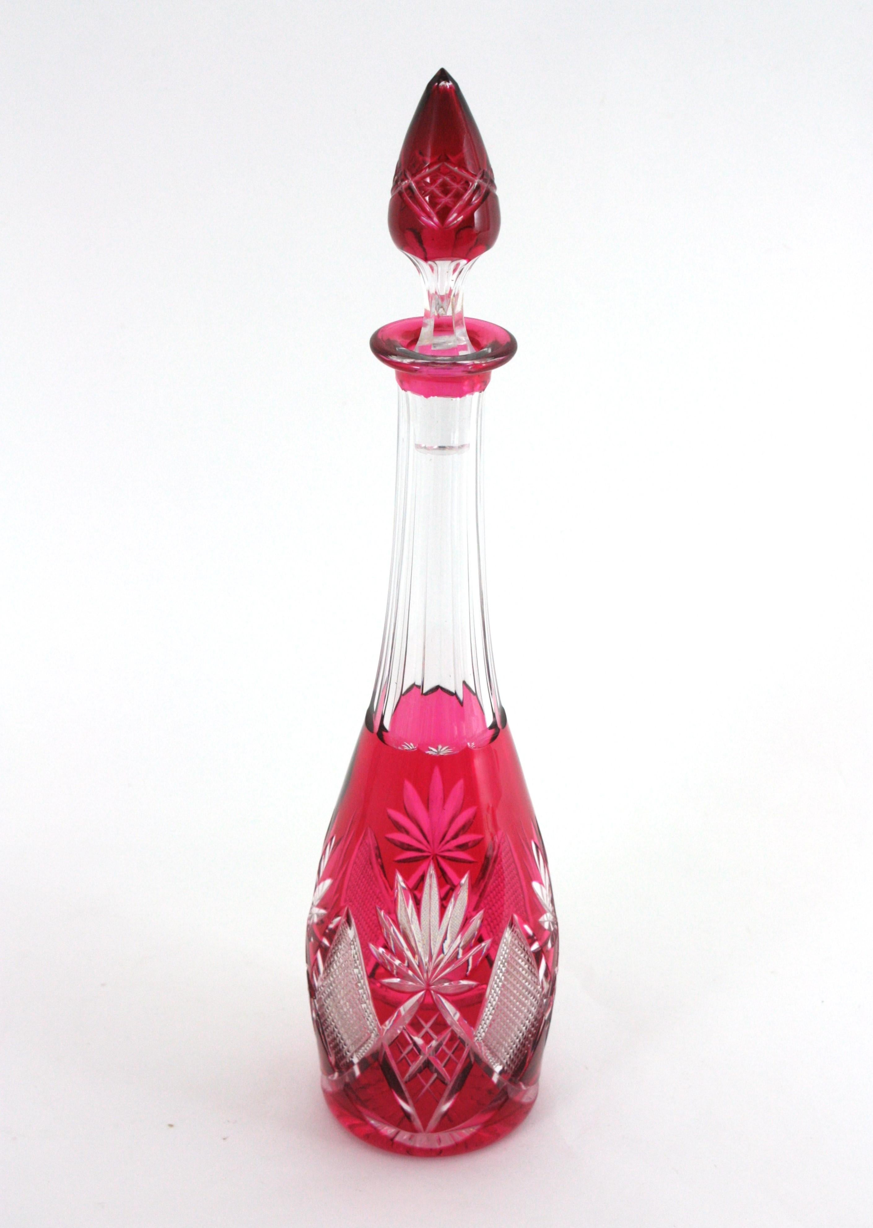 Cristallo Decanter alto per liquori in cristallo rosa e trasparente in vendita