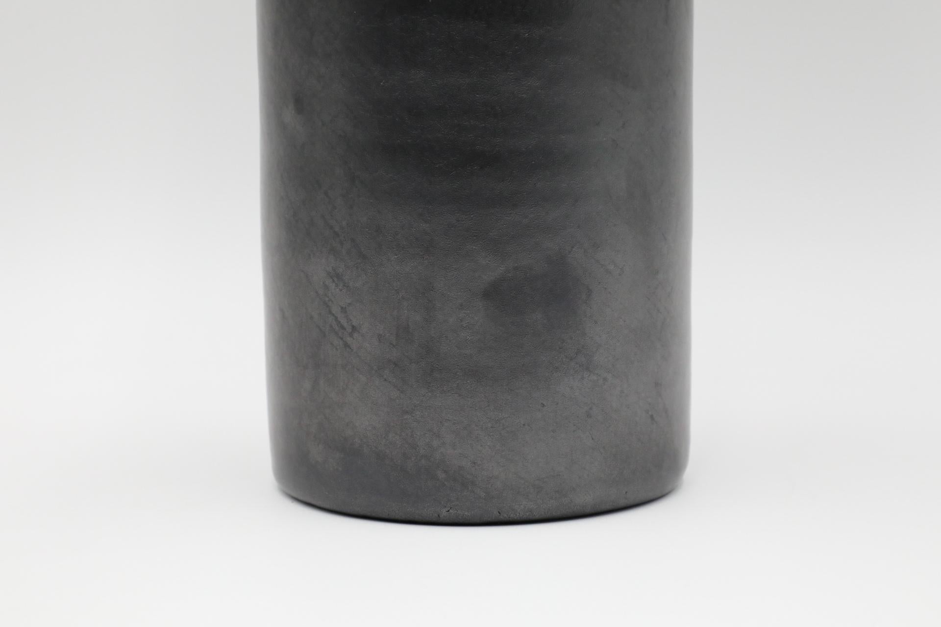 Tall Dutch Black Metallic Glazed Ceramic Vase with Wide Neck and Lip For Sale 6