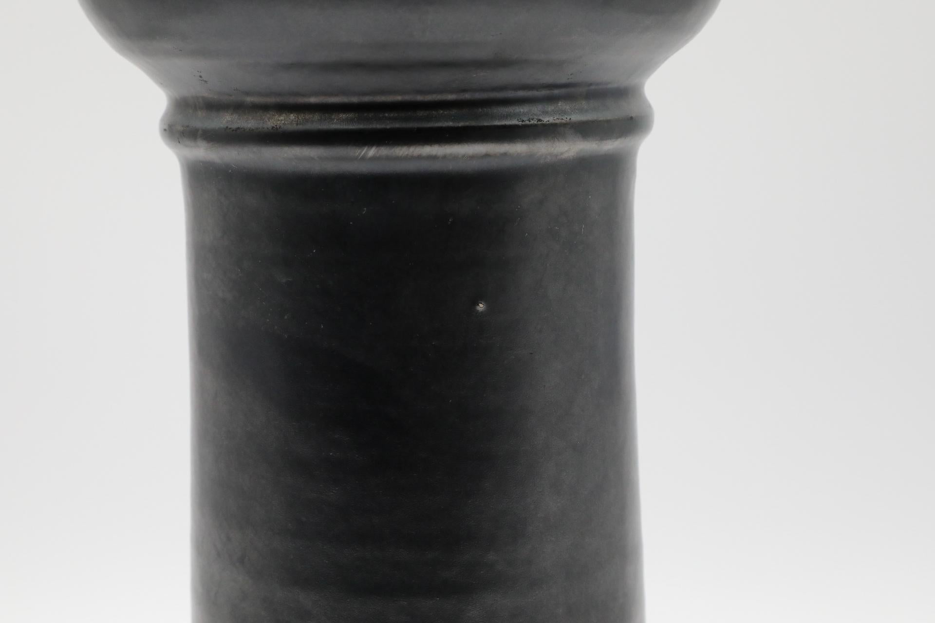 Tall Dutch Black Metallic Glazed Ceramic Vase with Wide Neck and Lip For Sale 7