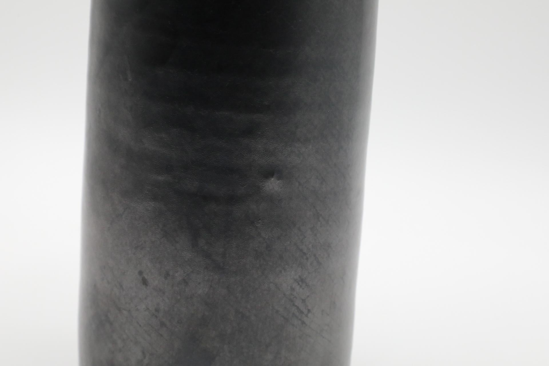 Tall Dutch Black Metallic Glazed Ceramic Vase with Wide Neck and Lip For Sale 8