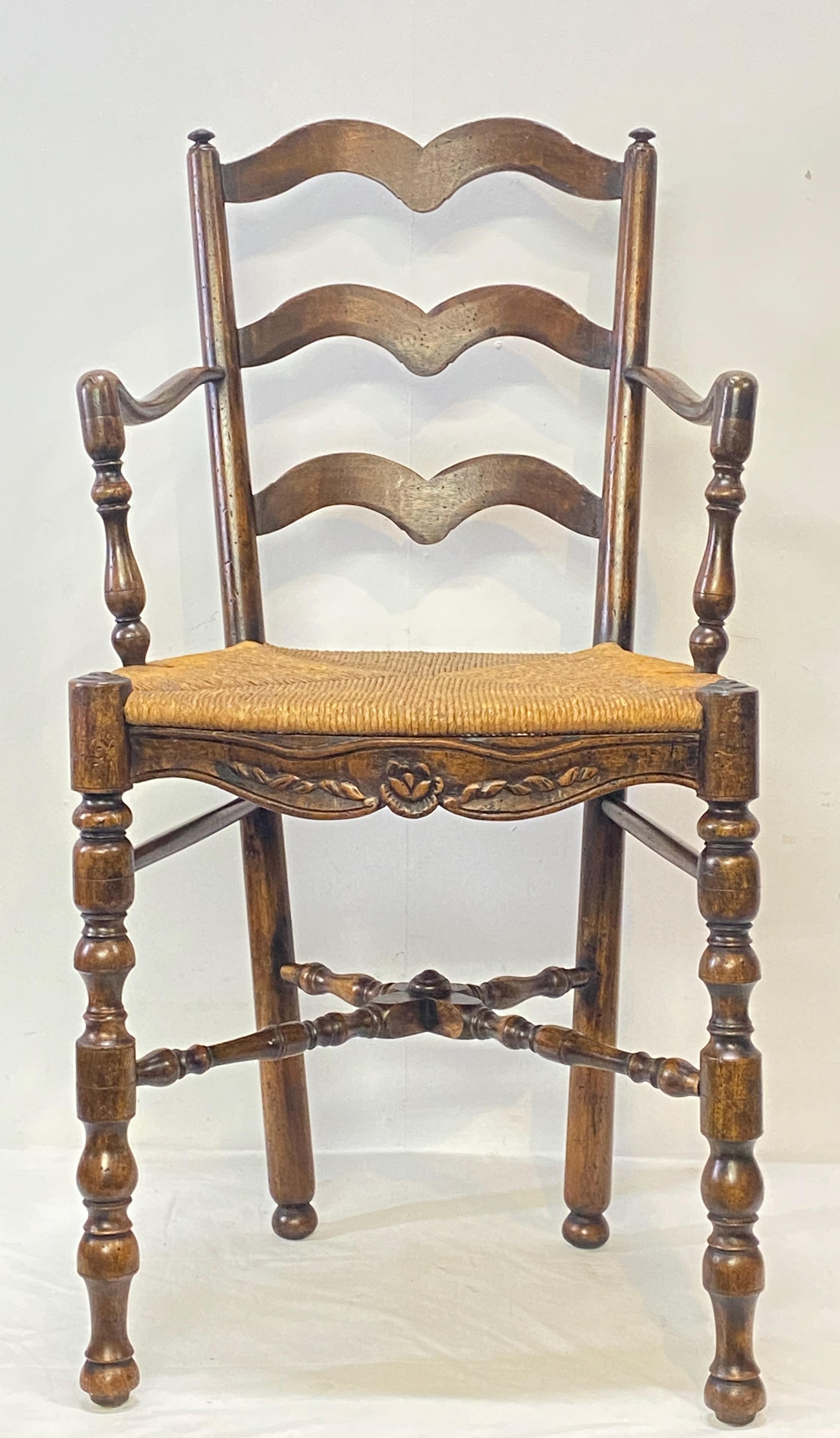 Tall Early 19th Century French Provincial Walnut Armchair In Good Condition For Sale In San Francisco, CA
