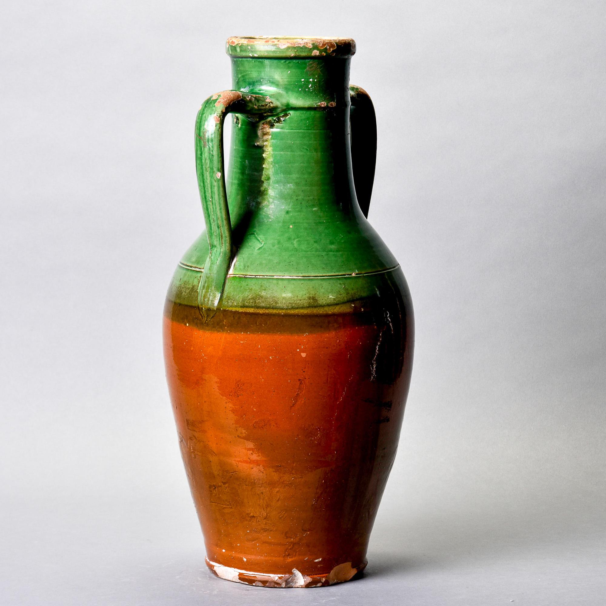 20th Century Tall Early 20th C French Green Handled Ceramic Vessel For Sale