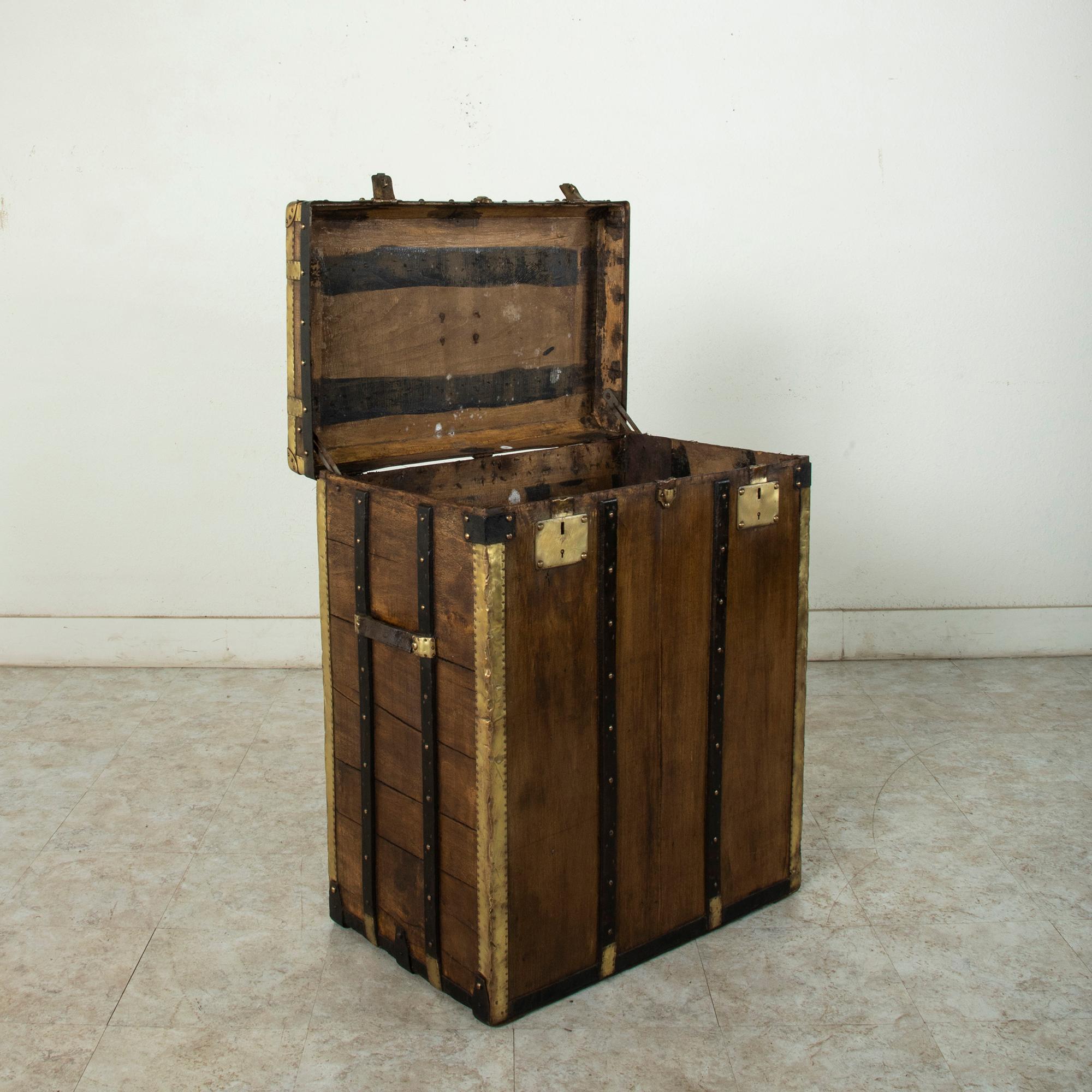 Tall Early 20th Century French Beech Wood Steamer Trunk by Malard, E&M in Paris 5