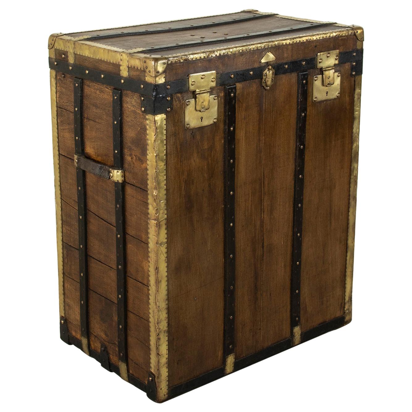 Tall Early 20th Century French Beech Wood Steamer Trunk by Malard, E&M in Paris