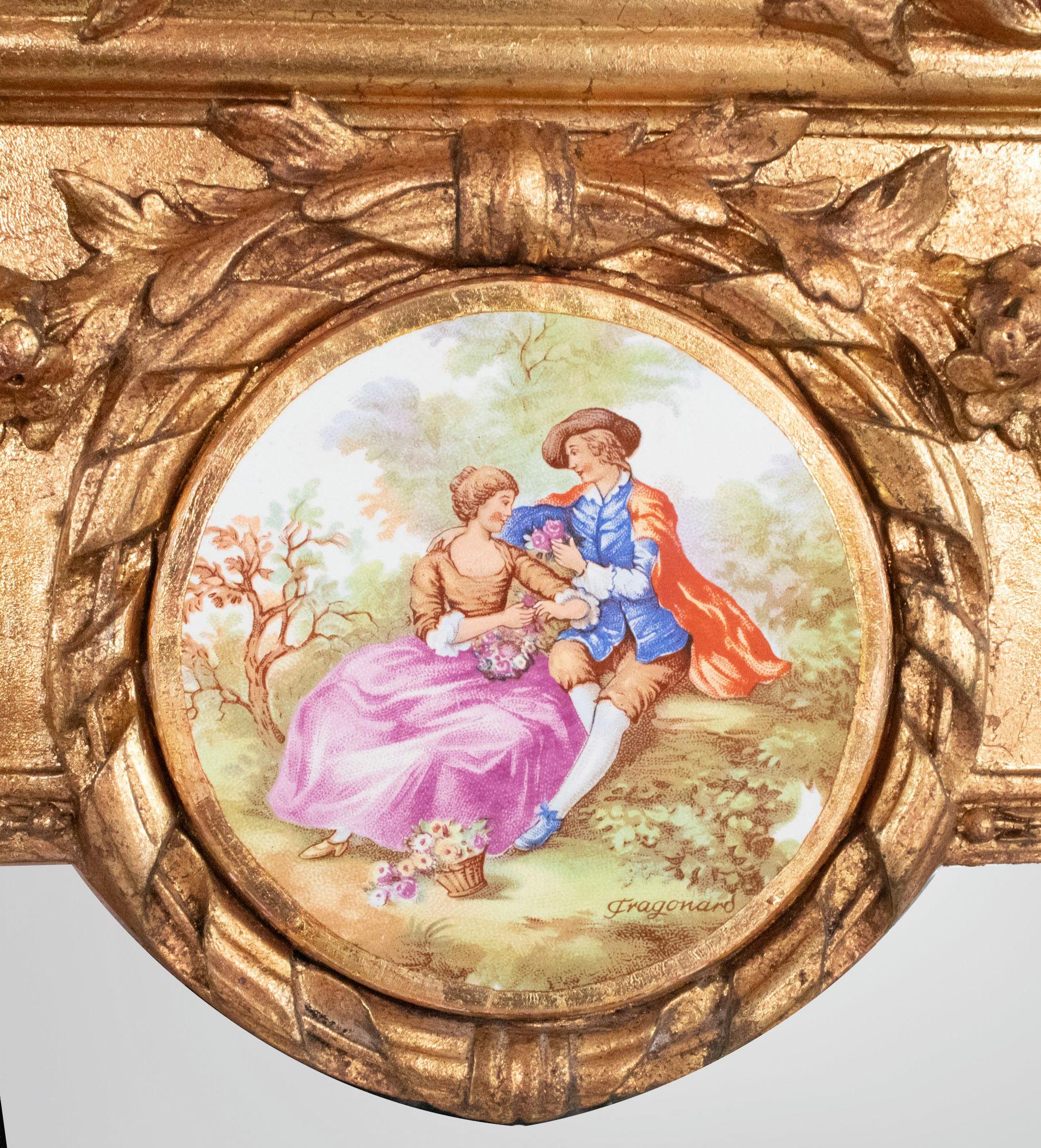 Tall Early 20th Century French Giltwood Mirror with Porcelain Plaque For Sale 10