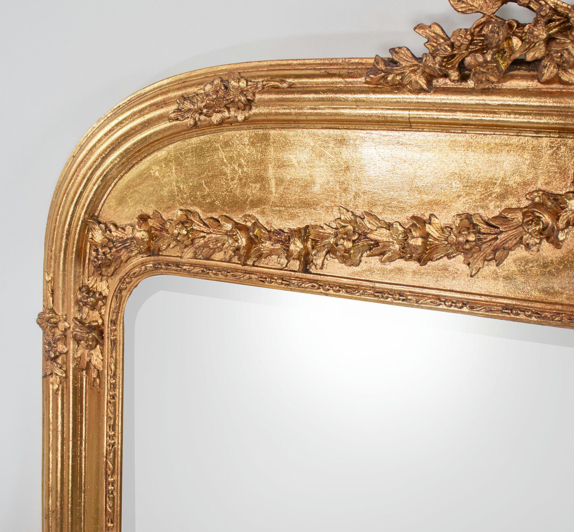 Tall Early 20th Century French Giltwood Mirror with Porcelain Plaque In Good Condition For Sale In Chicago, IL