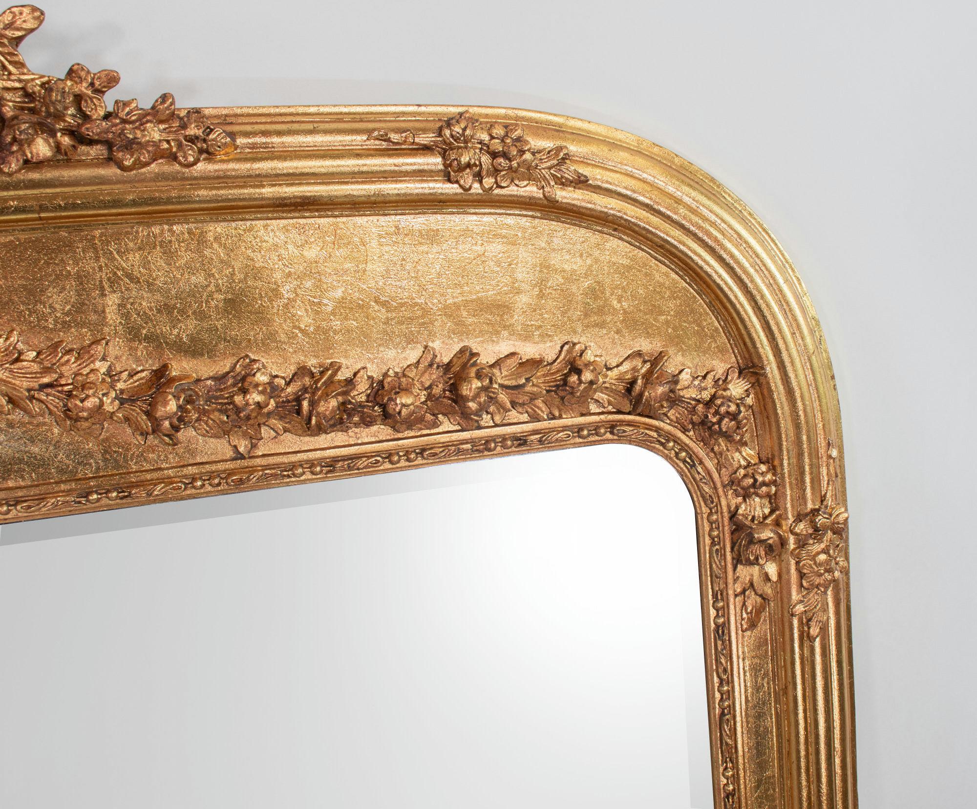 Tall Early 20th Century French Giltwood Mirror with Porcelain Plaque For Sale 1