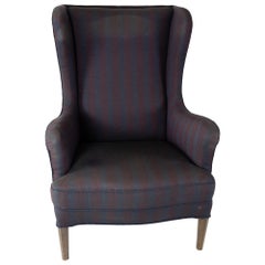 Tall Easy Chair with Dark Striped Fabric, in Great Vintage Condition