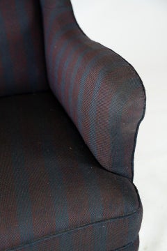 Tall Easy Chair With Dark Striped Fabric from 1940s