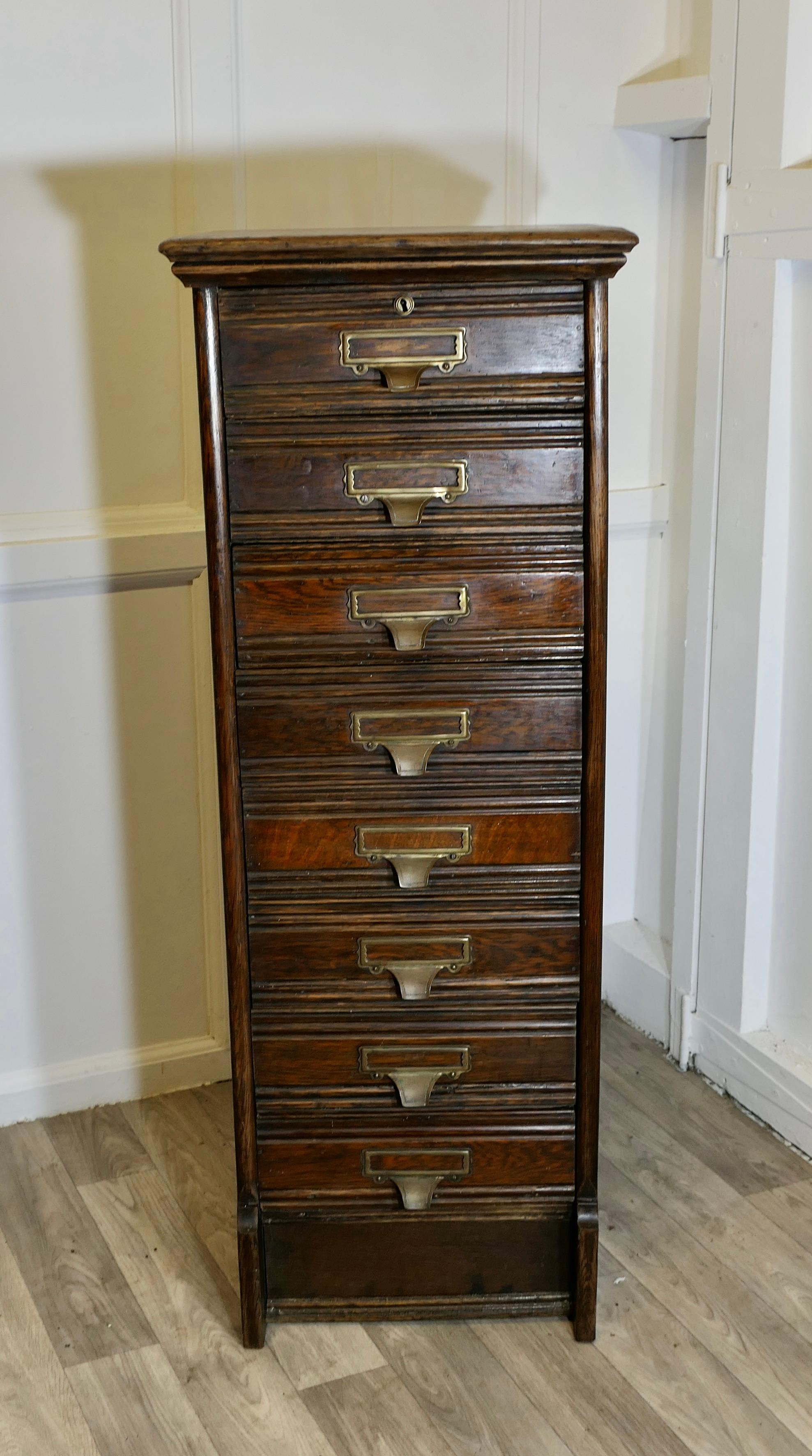 Tall Edwardian 8 Drop Drawer A4 Oak Filing Cabinet 

A superb 8 Drawer Oak Filing Cabinet, each drawer can drop at the front and still stay in the cabinet for ease of access, the drawers hold A4 size paper and files these can be taken out and used