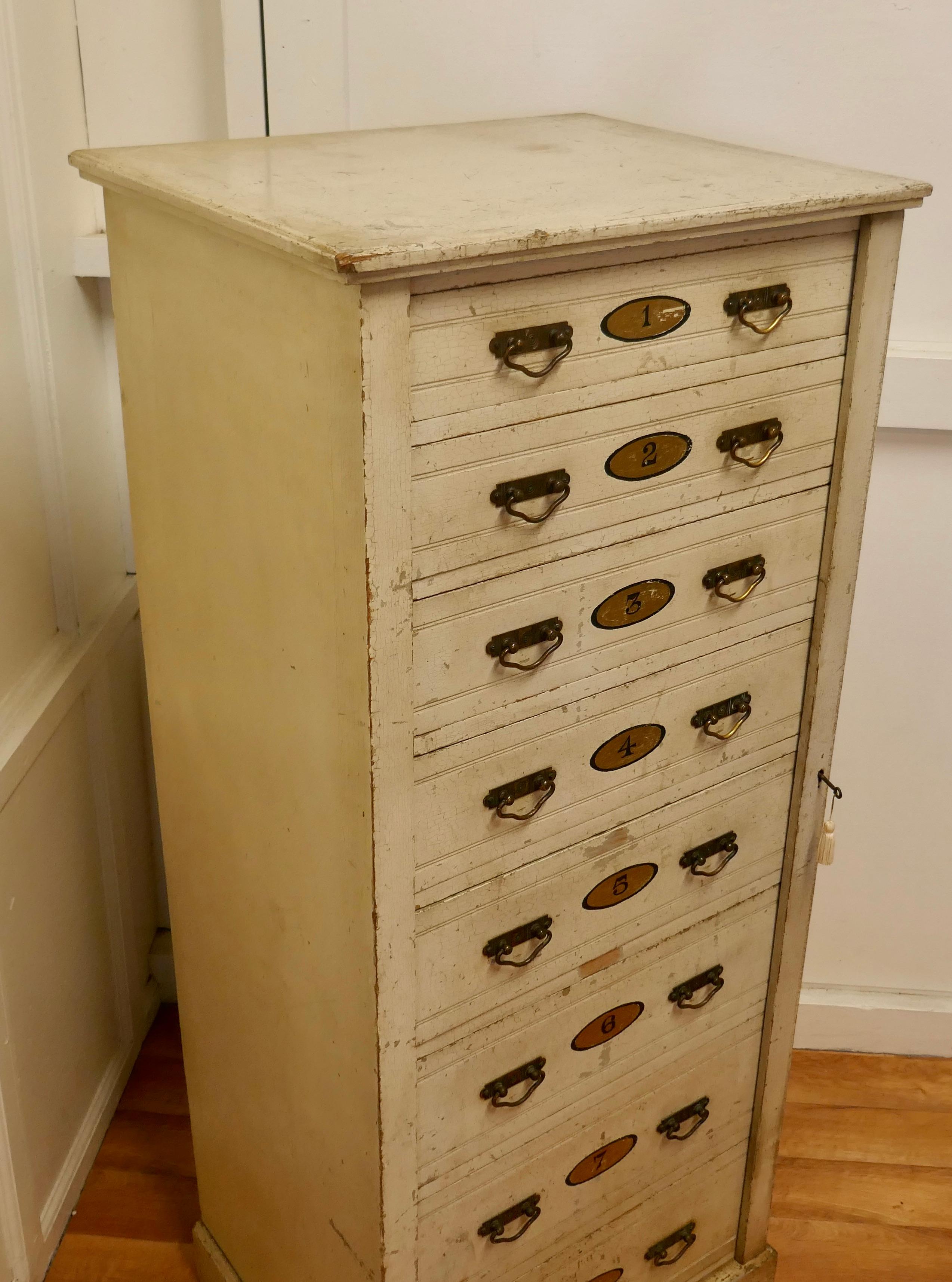 Tall Edwardian Painted Wellington Chest Filing Cabinet In Good Condition For Sale In Chillerton, Isle of Wight