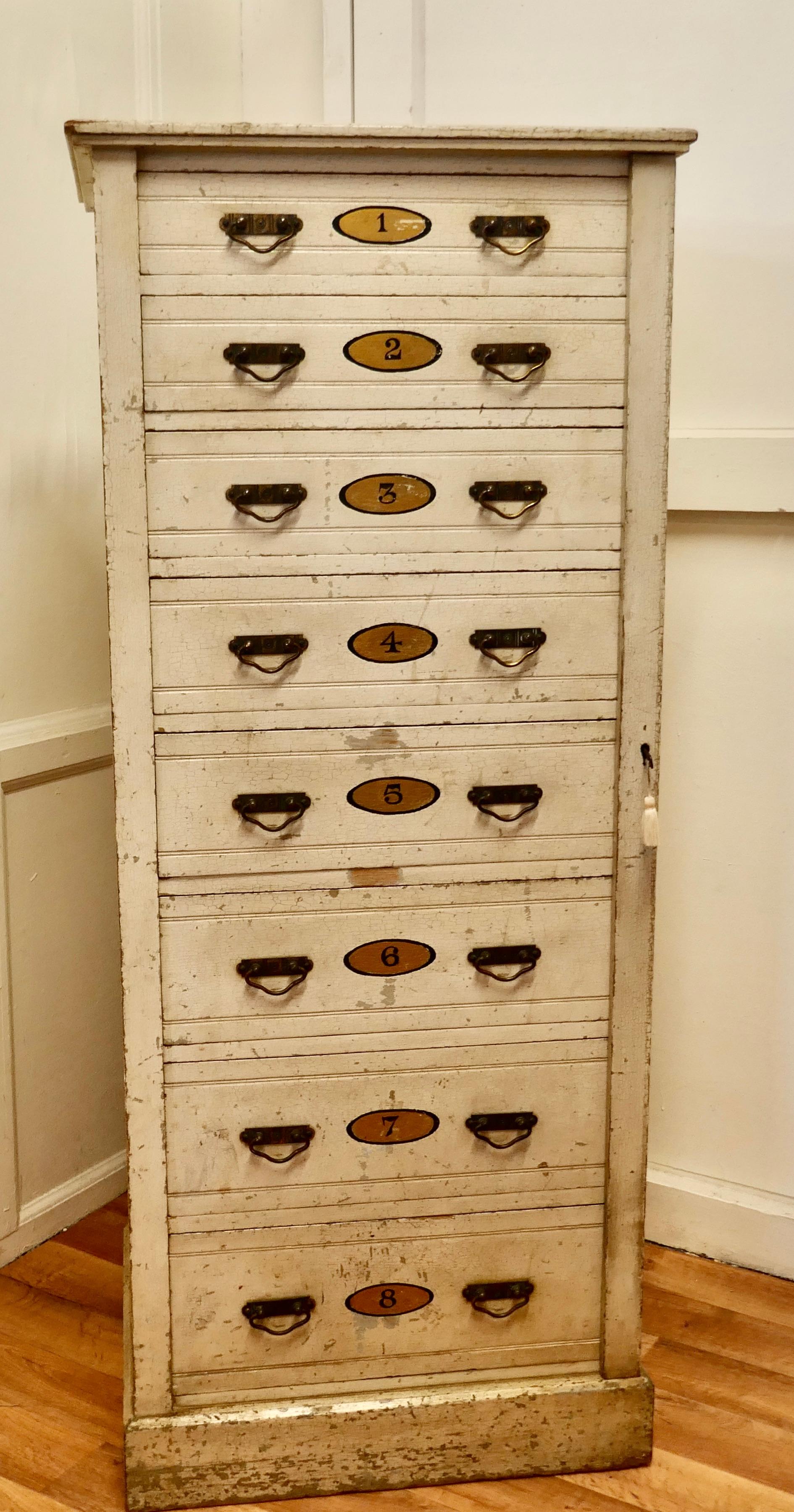 Tall Edwardian Painted Wellington Chest Filing Cabinet For Sale 5