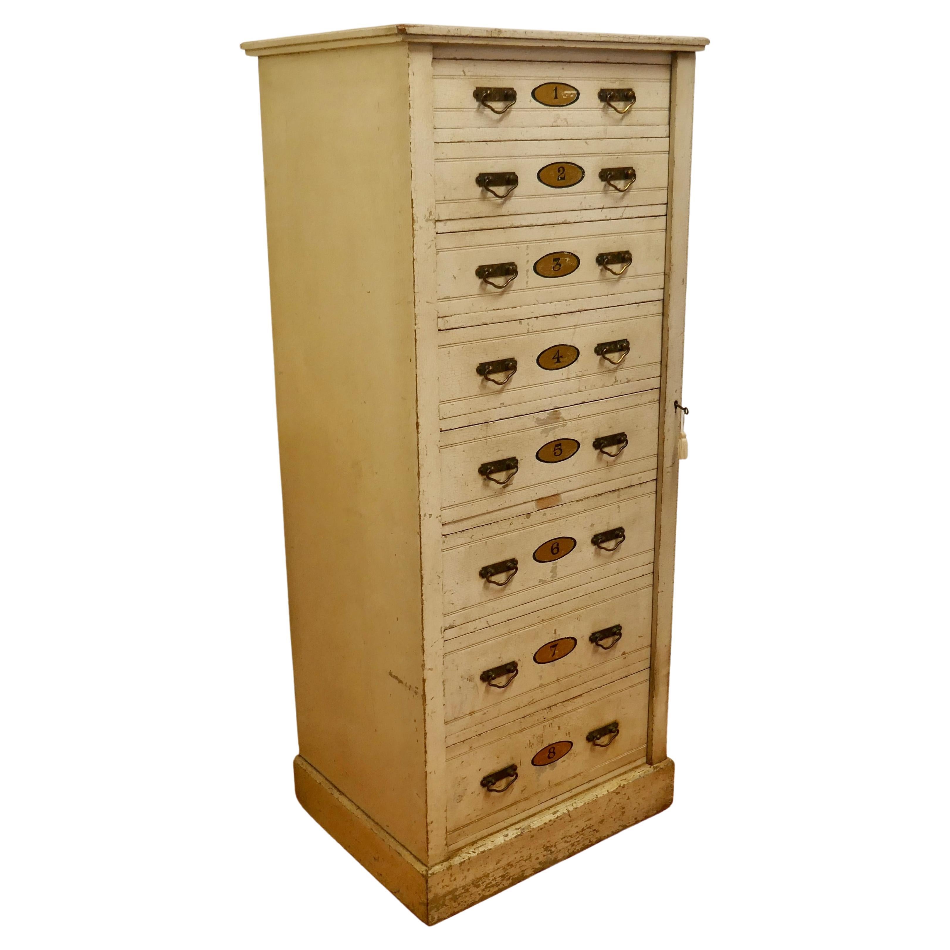 Tall Edwardian Painted Wellington Chest Filing Cabinet For Sale