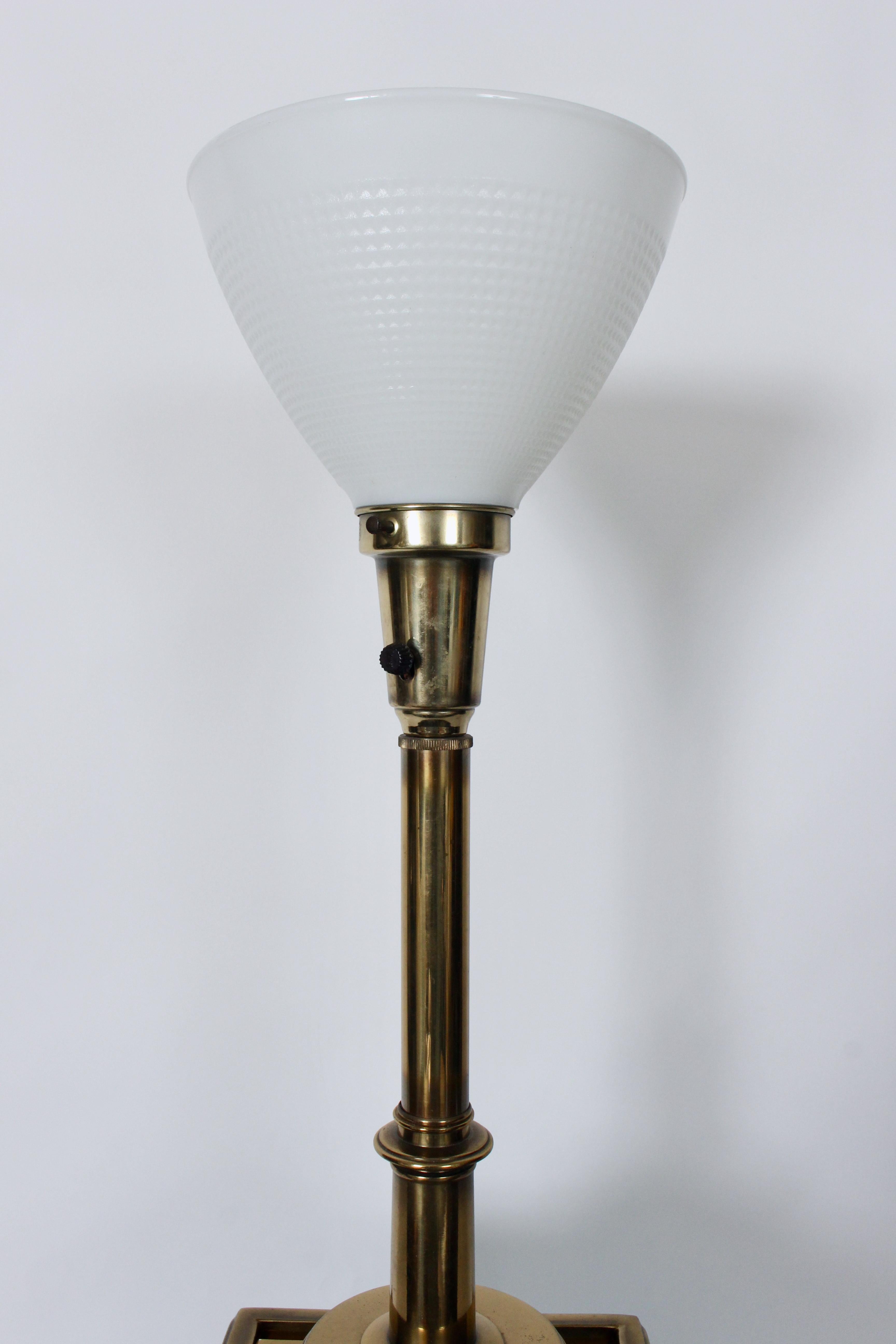 Edwin Cole für Stiffel Tischlampe aus Aqua-Keramik und Messing mit Glasschirm im Angebot 8