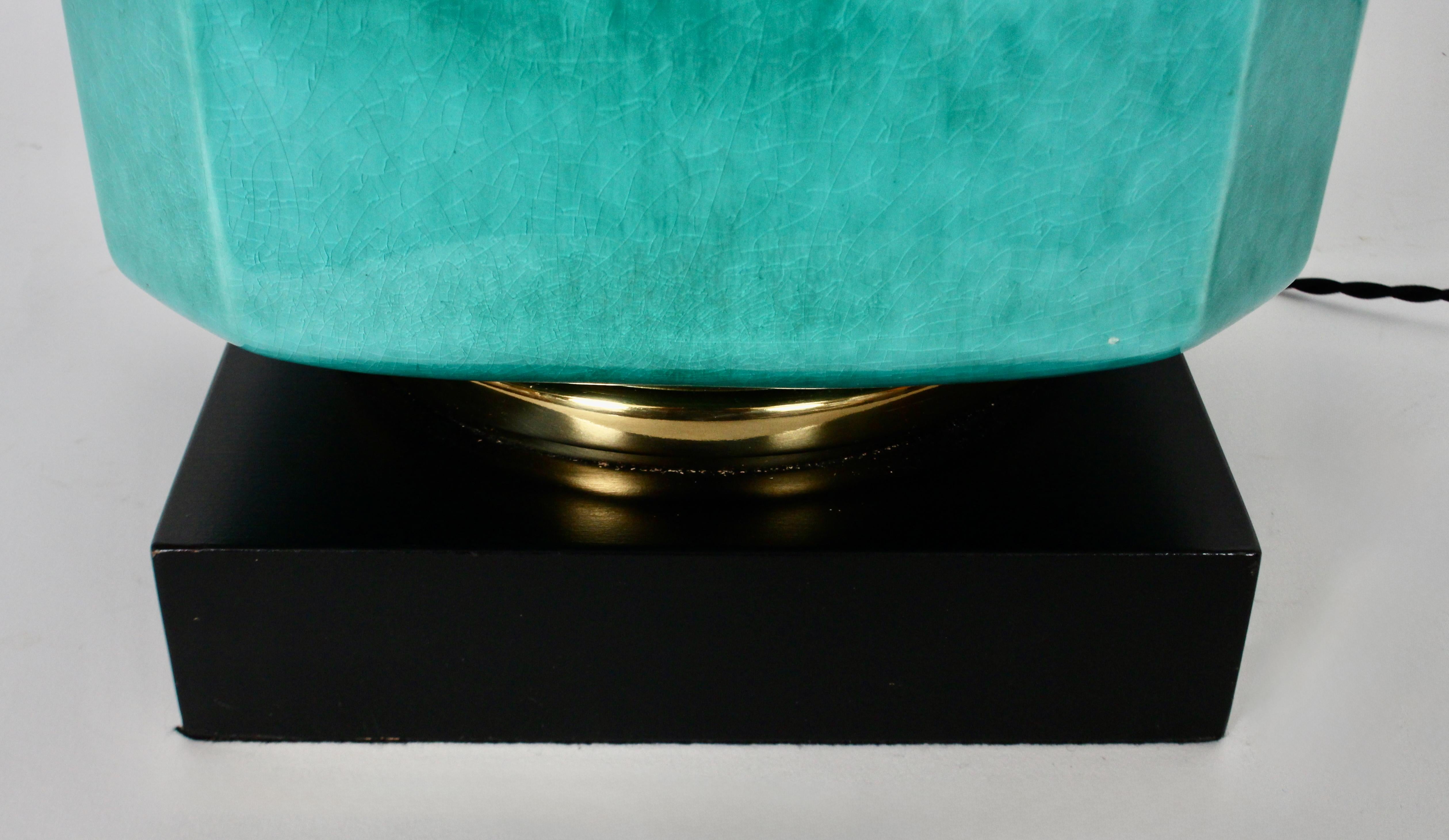 Edwin Cole für Stiffel Tischlampe aus Aqua-Keramik und Messing mit Glasschirm im Angebot 12
