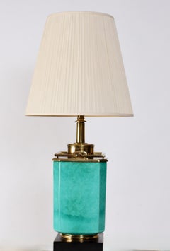 Lampada da tavolo alta Edwin Cole per Stiffel in ceramica e ottone con paralume in vetro