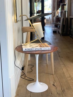 Tall Eero Saarinen Round Side Table with Rosewood Top & White Base by Knoll