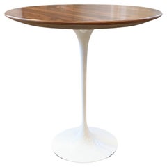 Tall Eero Saarinen Round Side Table with Rosewood Top & White Base by Knoll