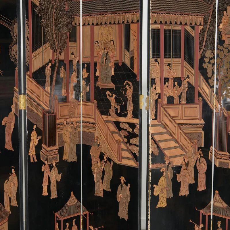 20th Century Tall Eight Panel Lacquered Coromandel Chinese Screen For Sale