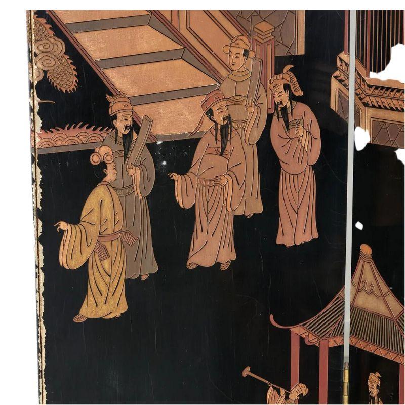 Enamel Tall Eight Panel Lacquered Coromandel Chinese Screen For Sale