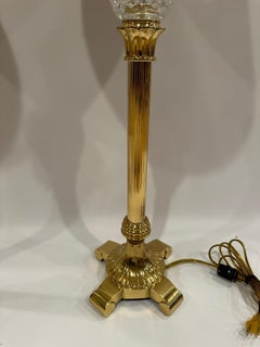 Tall Elegant Pair of Waterford Crystal and Brass Pineapple Motif Buffet Lamps