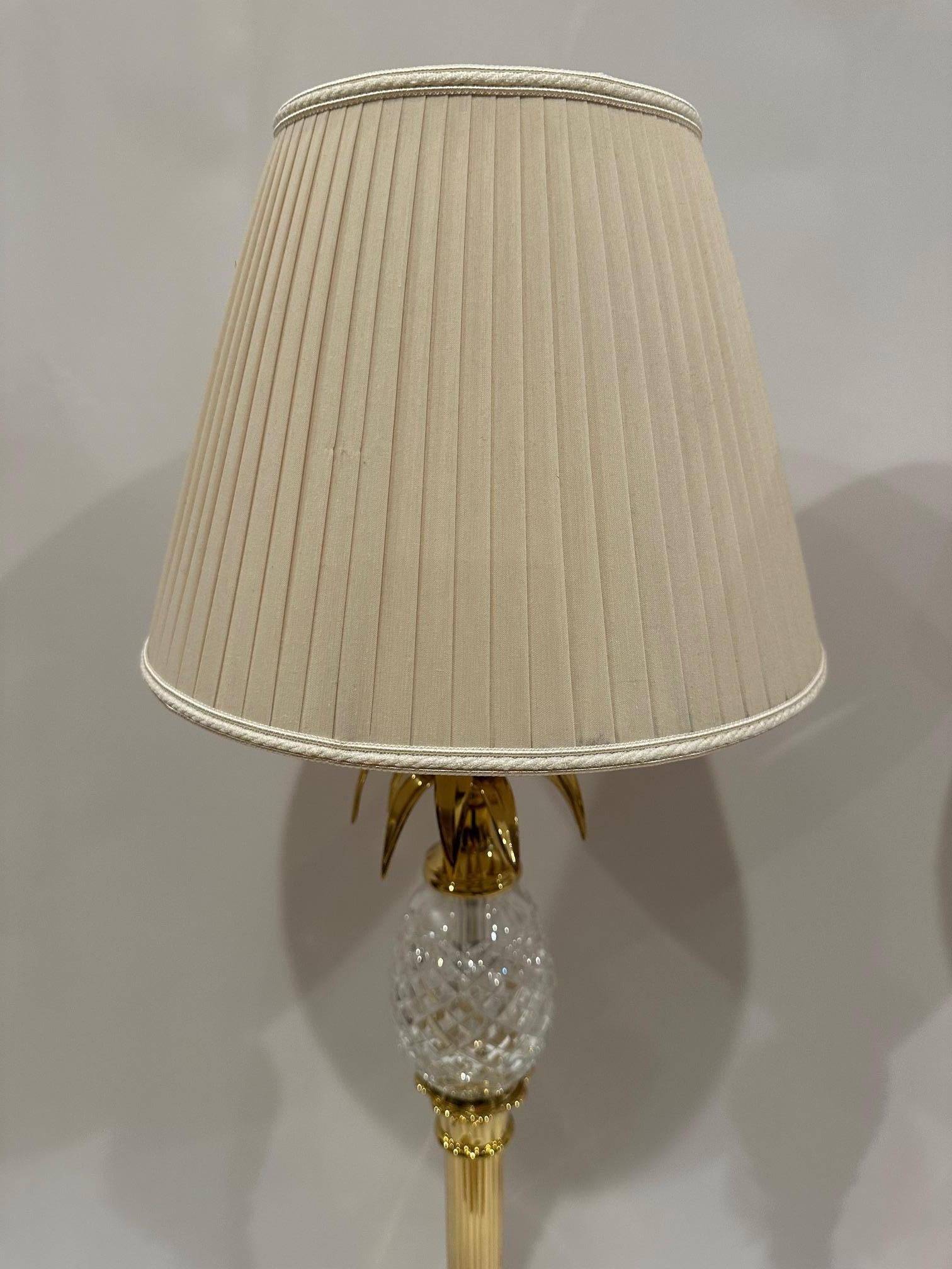 Neoclassical Tall Elegant Pair of Waterford Crystal and Brass Pineapple Motif Buffet Lamps